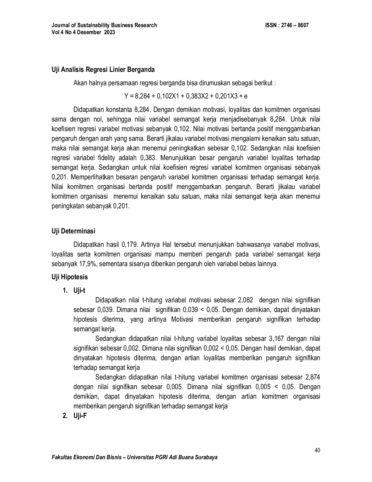 JURIS Pengaruh Motivasi Loyalitas Komitmen Organisasi Terhadap Semangat Kerja Pegawai ASN Di Dinas Pangan Dan Pertanian Kabupaten Sidoarjo