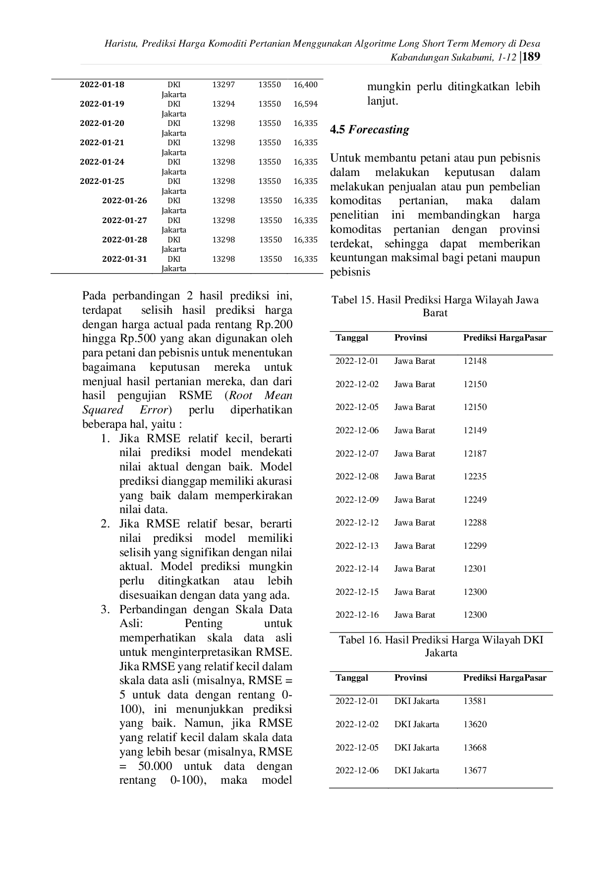 JURIS Prediksi Harga Komoditi Pertanian Menggunakan Algoritme Long Short Term Memory Di Desa Kabandungan Sukabumi