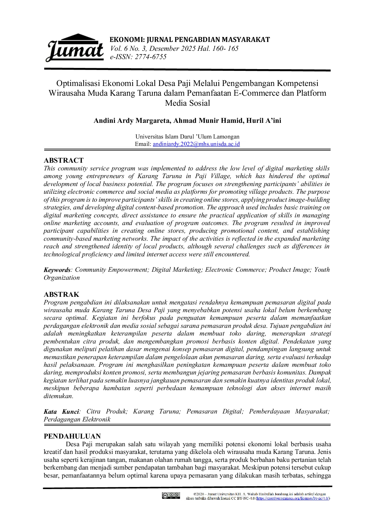 JURIS Optimalisasi Ekonomi Lokal Desa Paji Melalui Pengembangan Kompetensi Wirausaha Muda Karang Taruna dalam Pemanfaatan E Commerce dan Platform Media Sosial