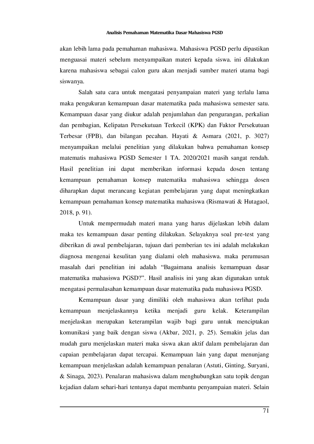 JURIS Analisis Pemahaman Matematika Dasar Mahasiswa PGSD