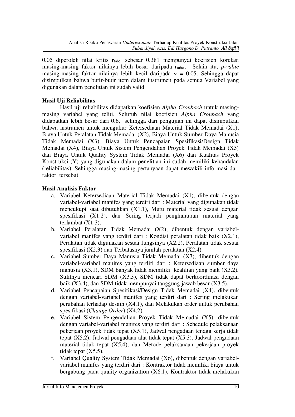 juris Analisa Risiko Penawaran Underestimate Terhadap Kualitas Proyek Konstruksi Jalan