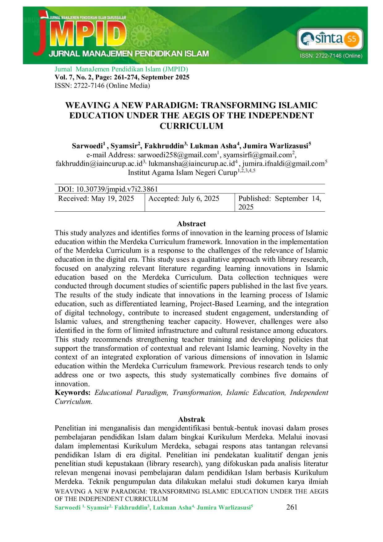 JURIS Weaving A New Paradigm Transforming Islamic Education Under The Aegis Of The Independent Curriculum