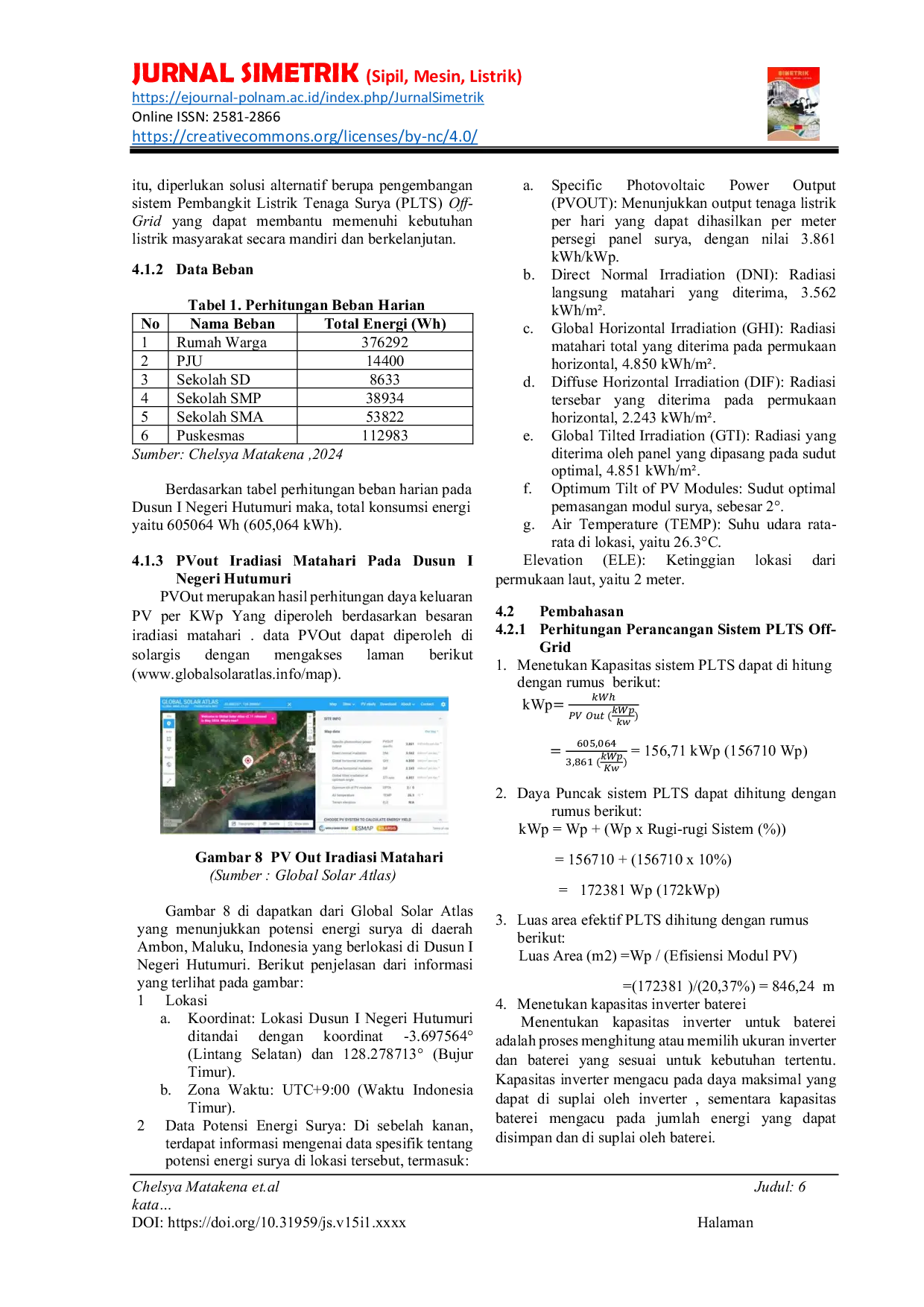 JURIS Desain Pembangkit Listrik Tenaga Surya PLTS Off Grid Dusun I Negeri Hutumuri
