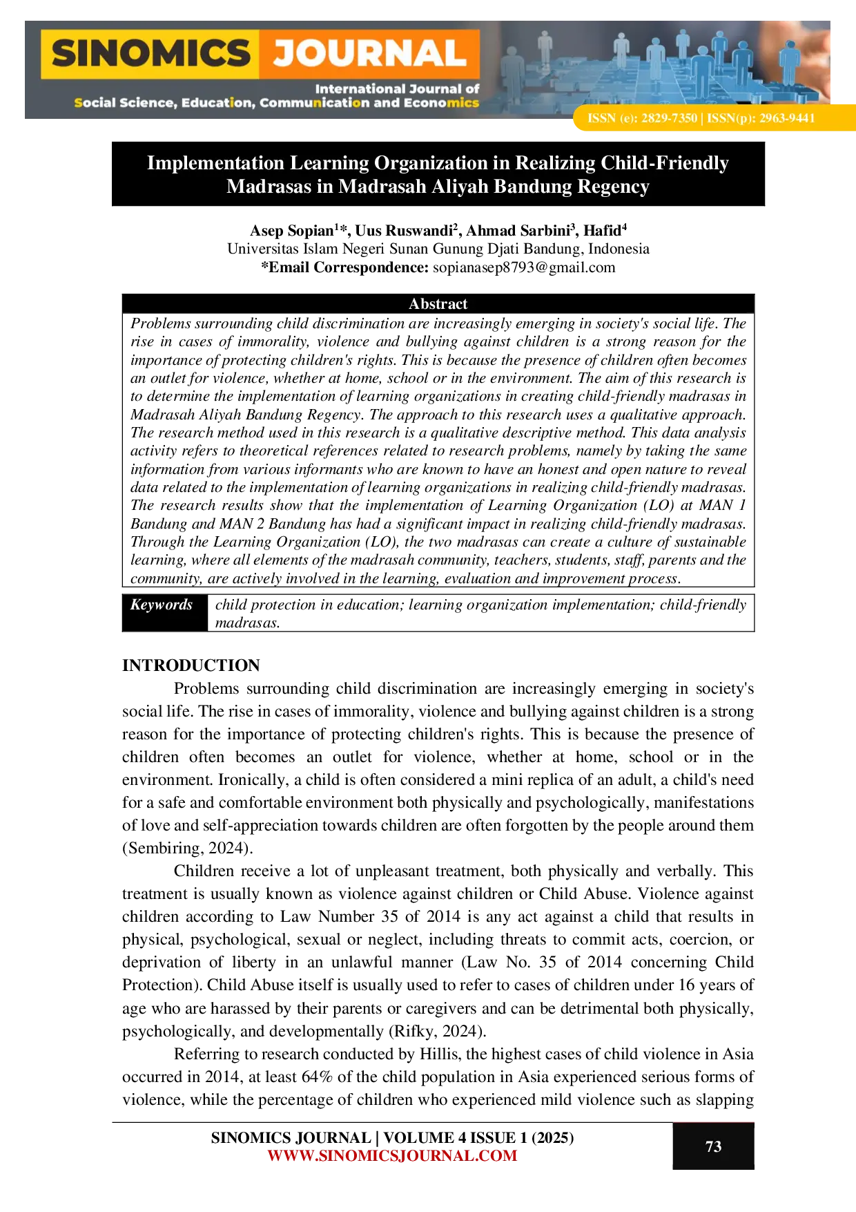 JURIS Implementation Learning Organization in Realizing Child Friendly Madrasas in Madrasah Aliyah Bandung Regency