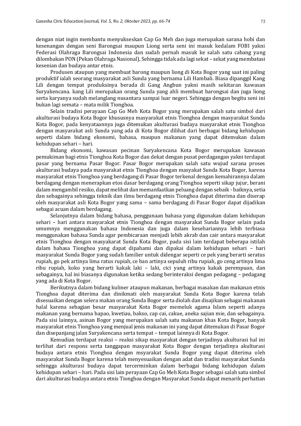 JURIS Akulturasi Budaya Masyarakat Etnis Tionghoa Dengan Masyarakat Sunda Di Pecinan Suryakencana Kota Bogor