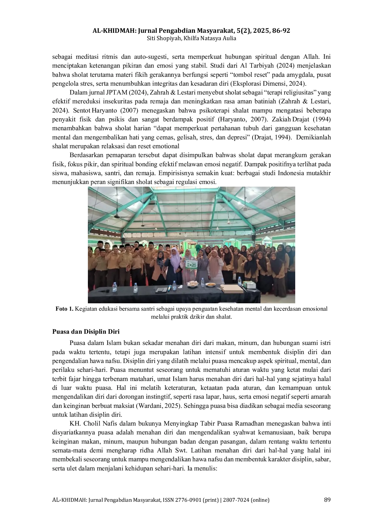 JURIS Pengaruh Ibadah Sholat dan Puasa terhadap Kesehatan Mental Remaja Milenial di Pondok Pesantren Al Washilah Kembangan Jakarta Barat