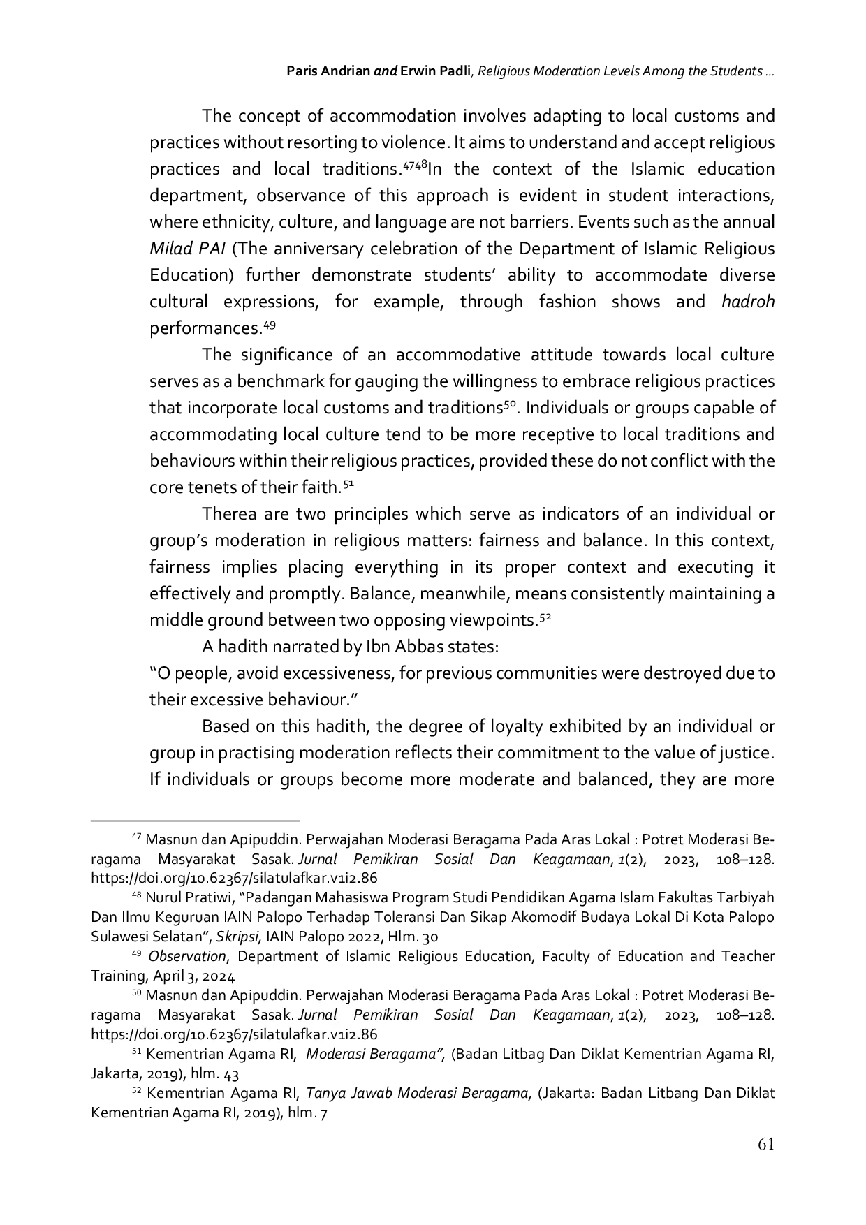 JURIS Tingkat Moderasi Beragama Mahasiswa Program Studi Pendidikan Agama Islam Fakultas Tarbiyah dan Keguruan UIN Mataram