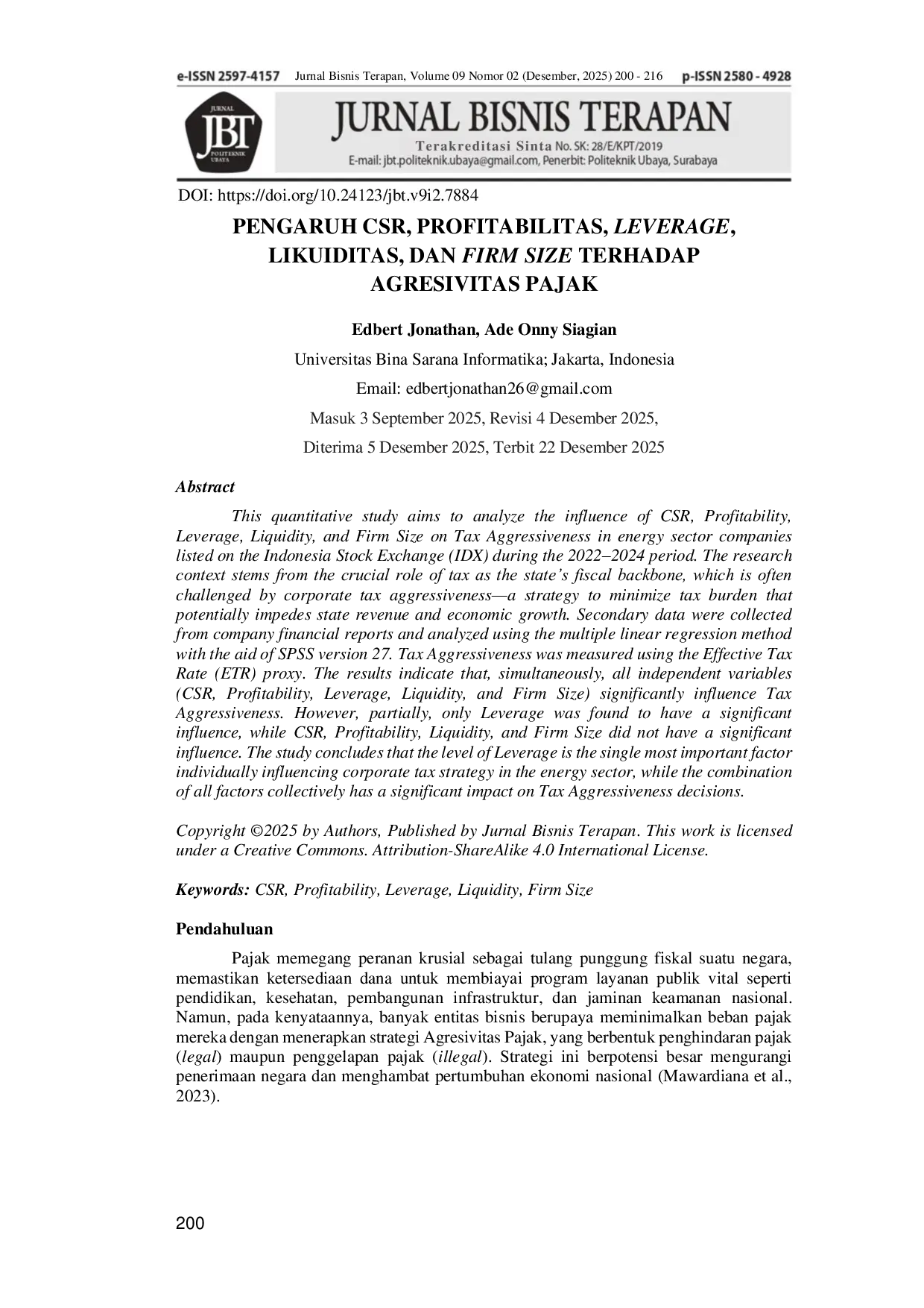 JURIS Pengaruh CSR Profitabilitas Leverage Likuiditas Dan Firm Size Terhadap Agresivitas Pajak