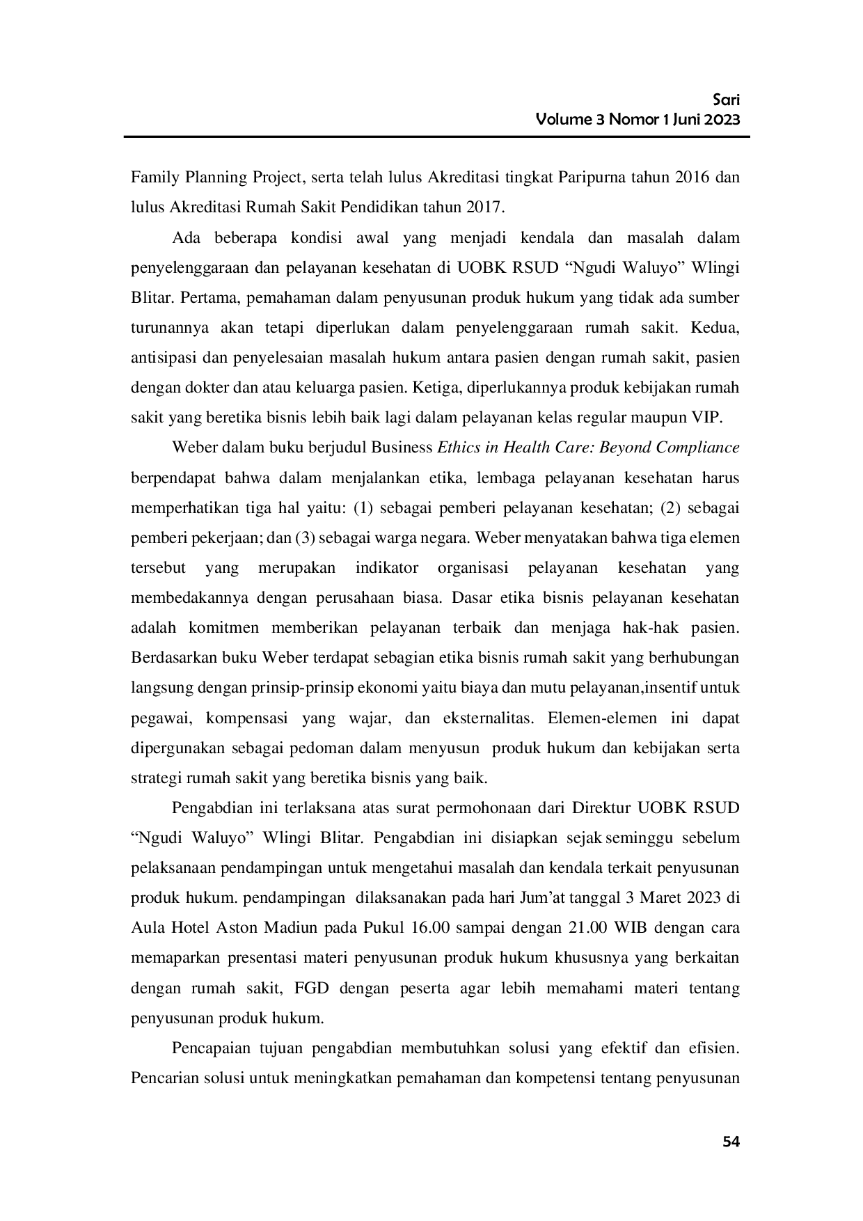 JURIS Pelatihan Penyusunan Produk Hukum dan Strategi Etika Bisnis pada UOBK RSUD Ngudi Waluyo