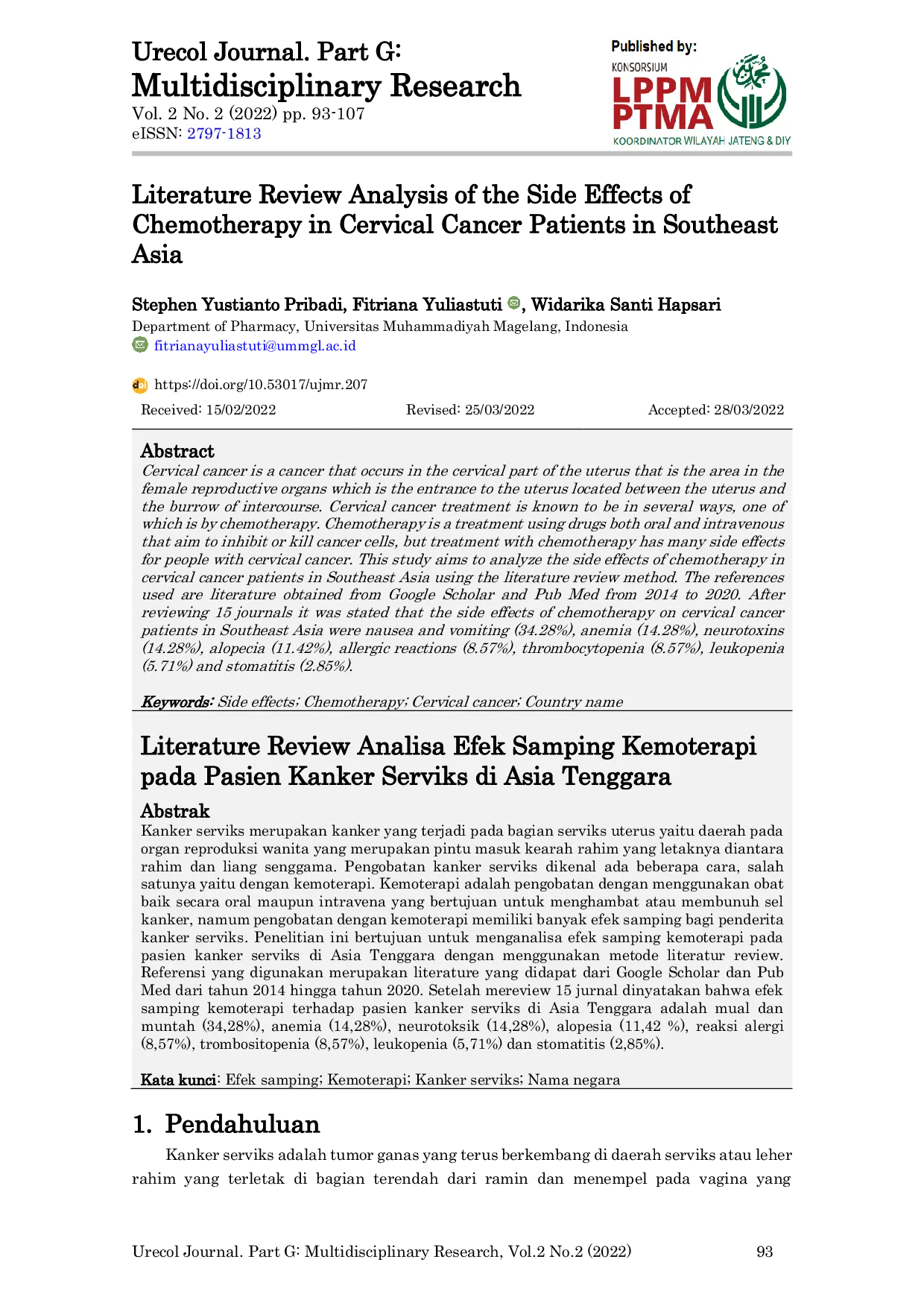 JURIS Literature Review Analysis of the Side Effects of Chemotherapy in Cervical Cancer Patients in Southeast Asia
