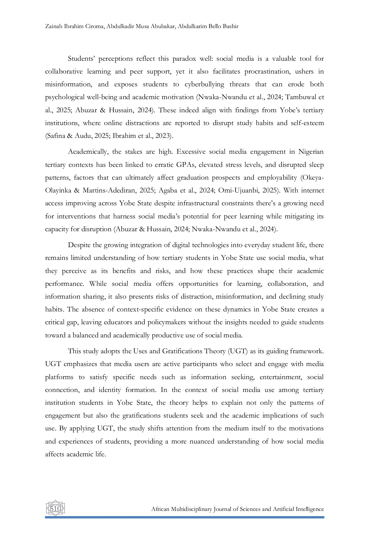 JURIS Patterns Perceptions and Academic Implications of Social Media Use among Tertiary Institution Students in Yobe State Nigeria