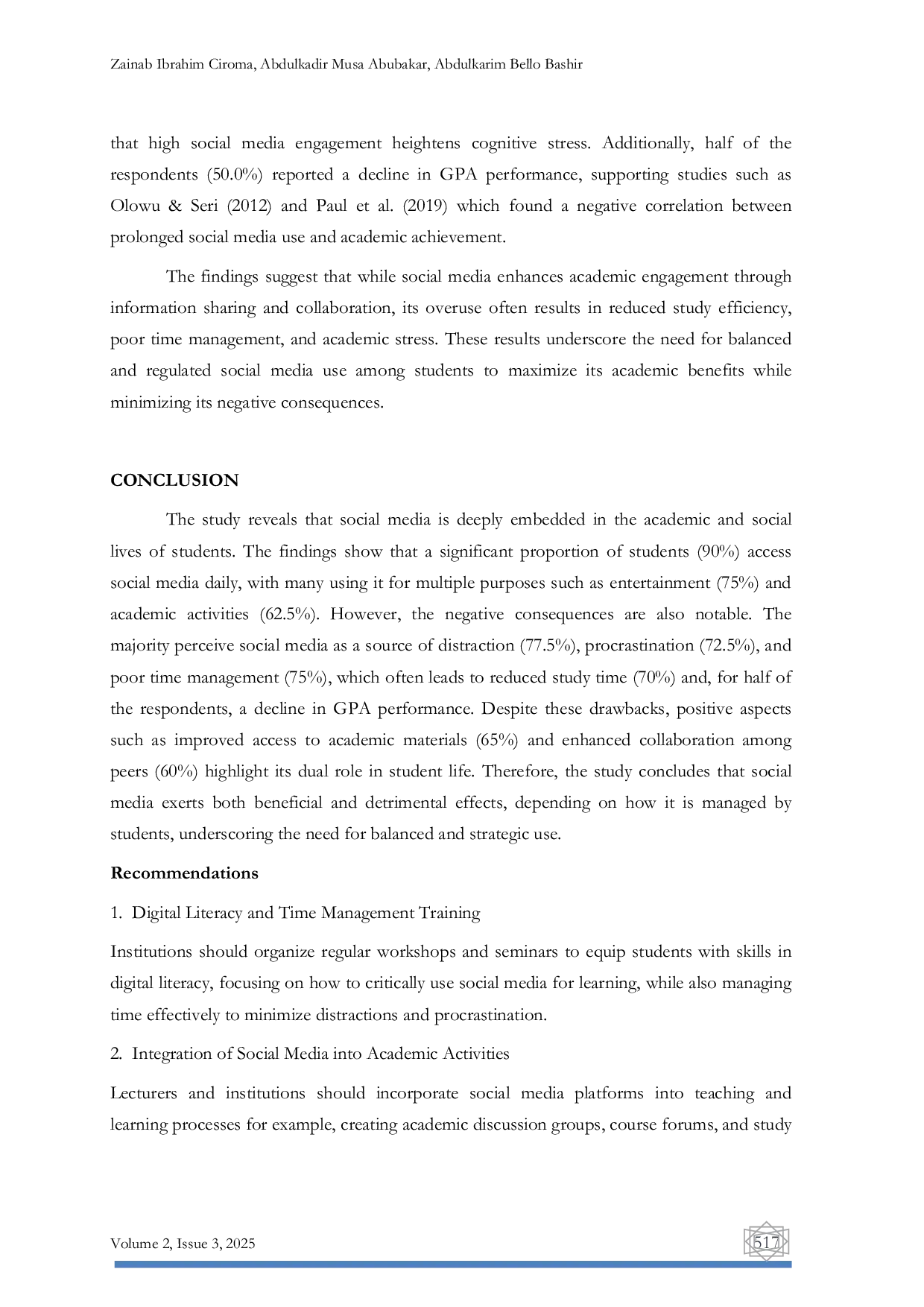 JURIS Patterns Perceptions and Academic Implications of Social Media Use among Tertiary Institution Students in Yobe State Nigeria