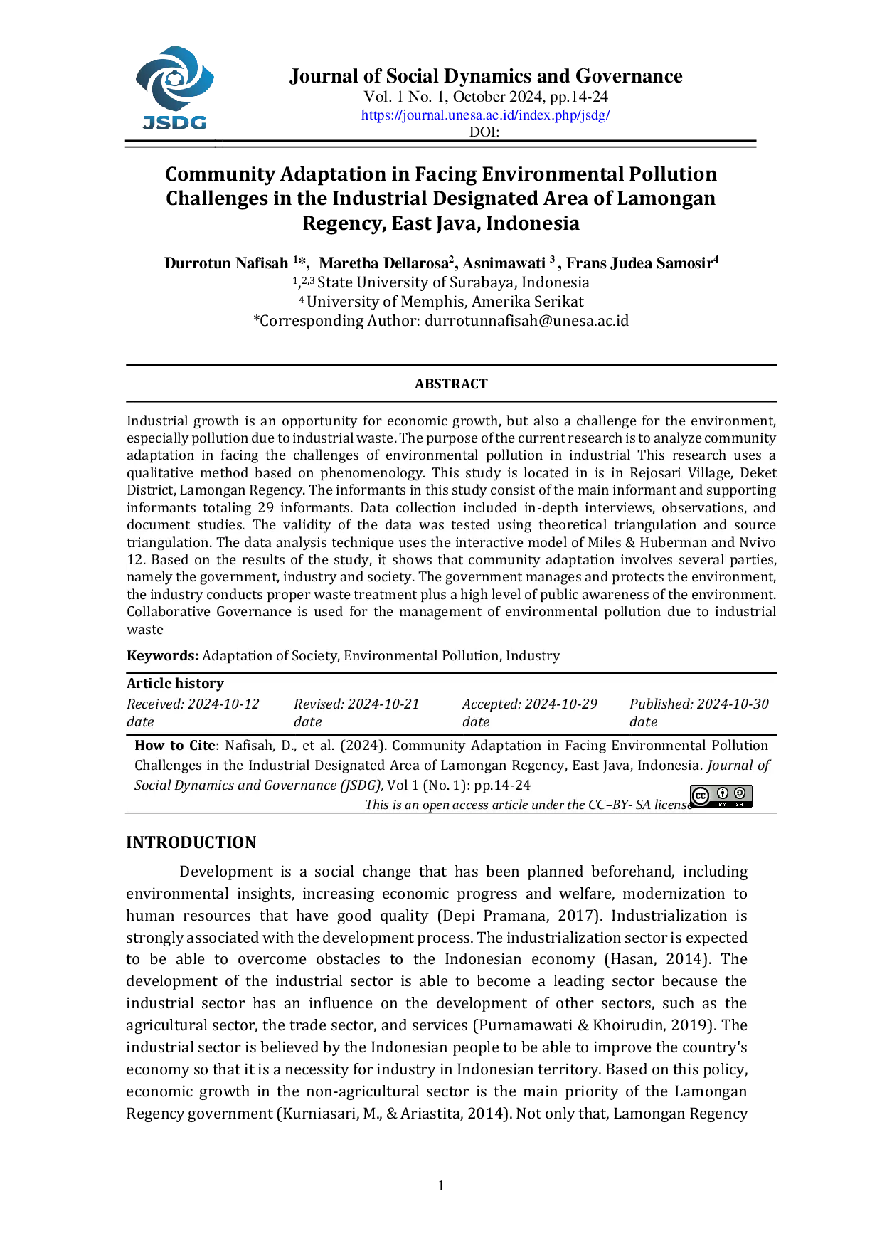 JURIS Community Adaptation in Facing Environmental Pollution Challenges in the Industrial Designated Area of Lamongan Regency East Java Indonesia