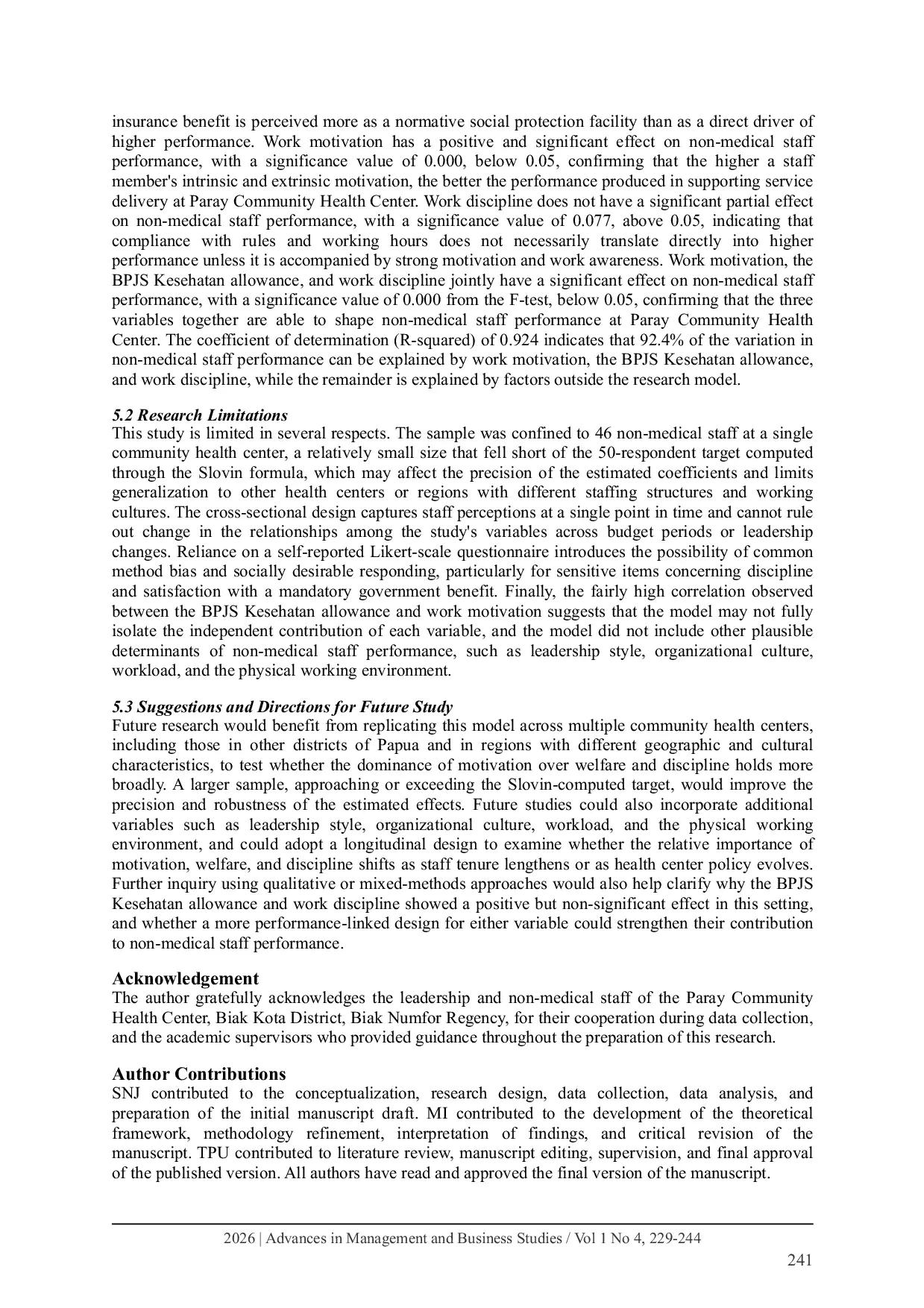 JURIS Health Insurance Allowance Motivation and Discipline Effects on Non Medical Staff Performance