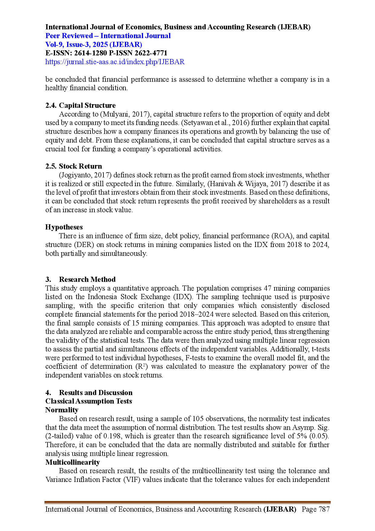 juris Pengaruh Ukuran Perusahaan Kebijakan Hutang Kinerja Keuangan Dan Struktur Modal Terhadap Pengembalian Saham Pada Perusahaan Pertambangan Yang Terdaftar Di Idx Tahun 2018 2024