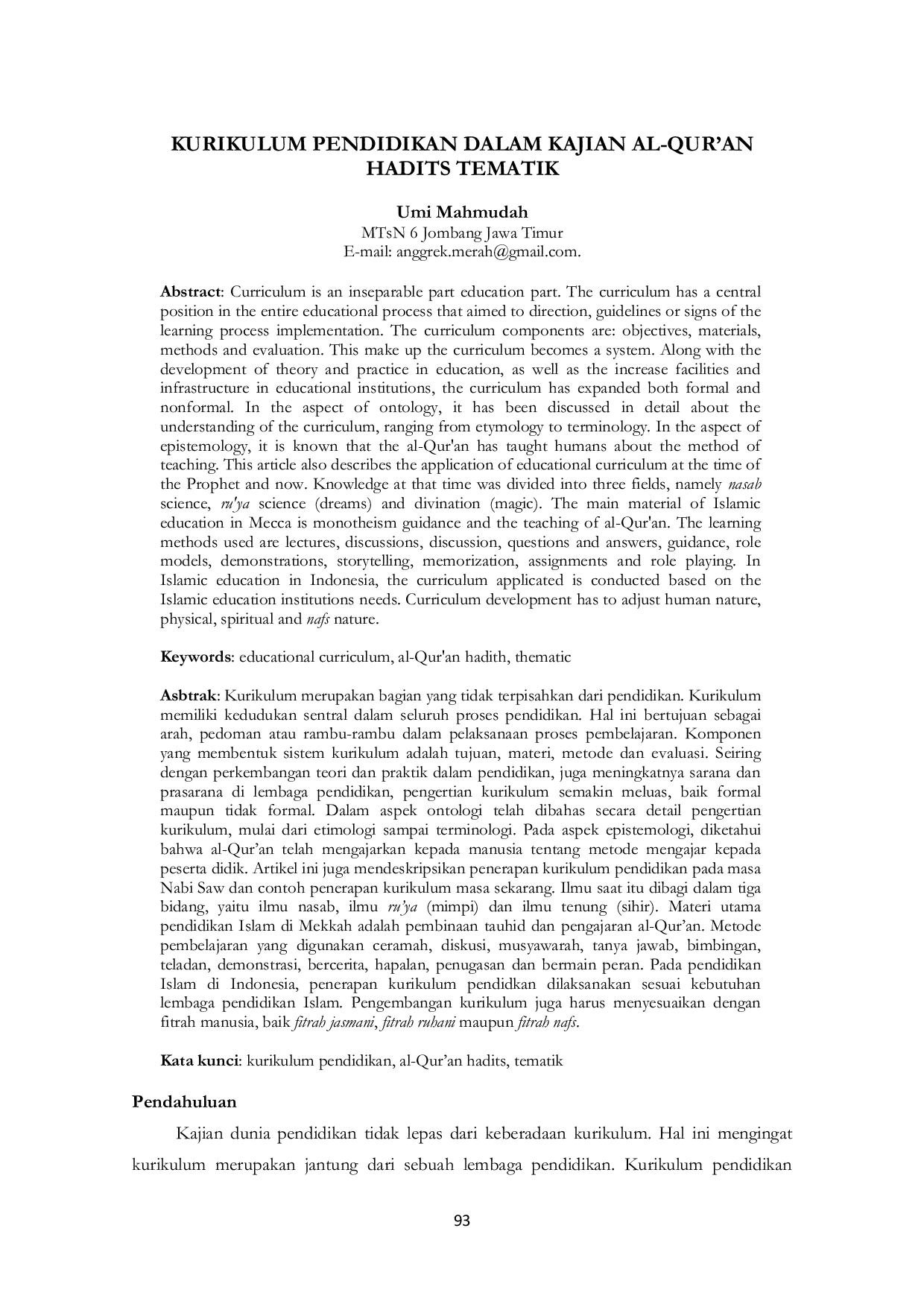 JURIS Kurikulum Pendidikan Dalam Kajian Al Qur an Hadits Tematik
