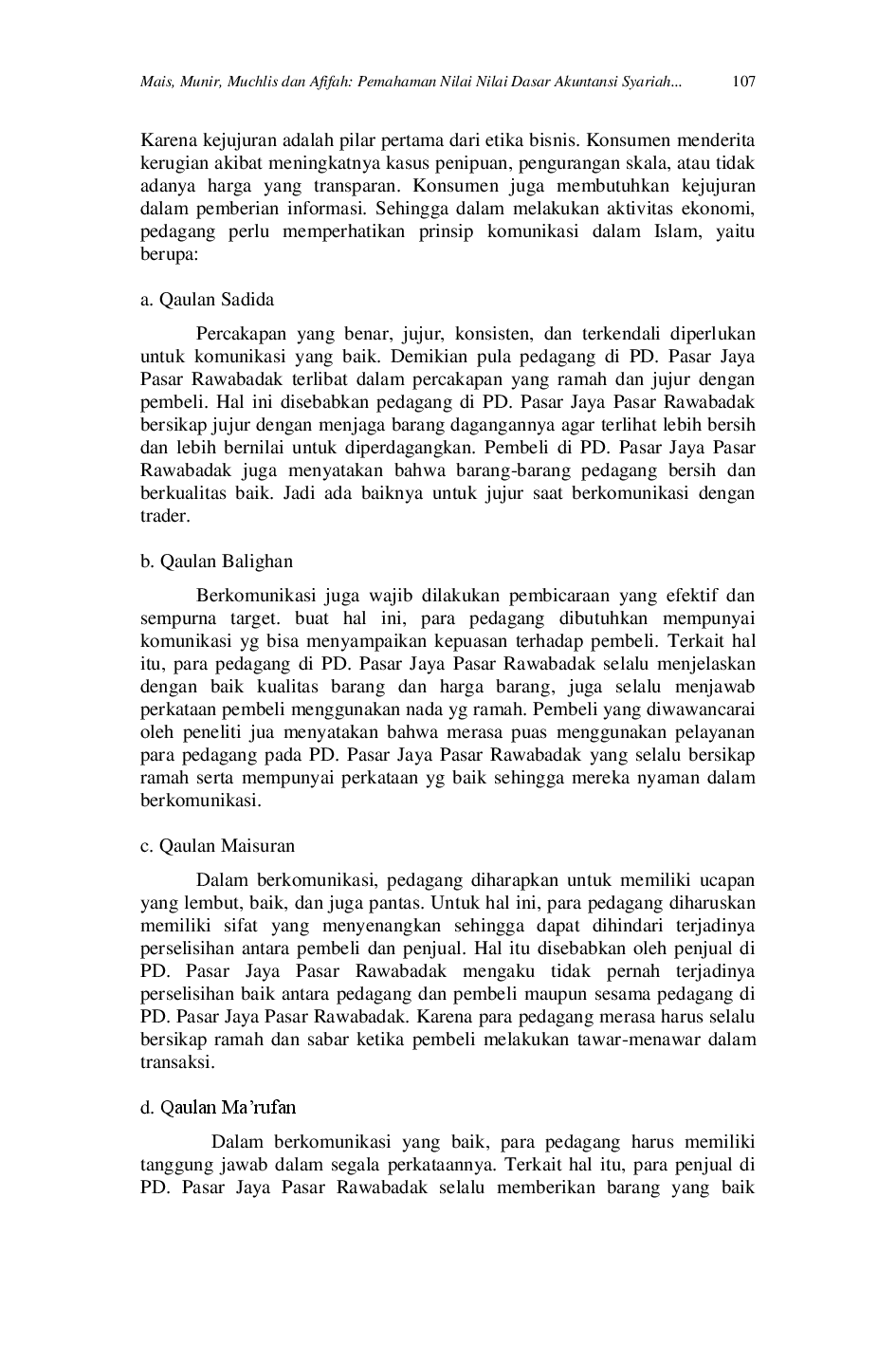 juris Pemahaman Nilai Nilai Dasar Akuntansi Syari ah dan Komunikasi Pedagang dalam Transaksi Jual Beli