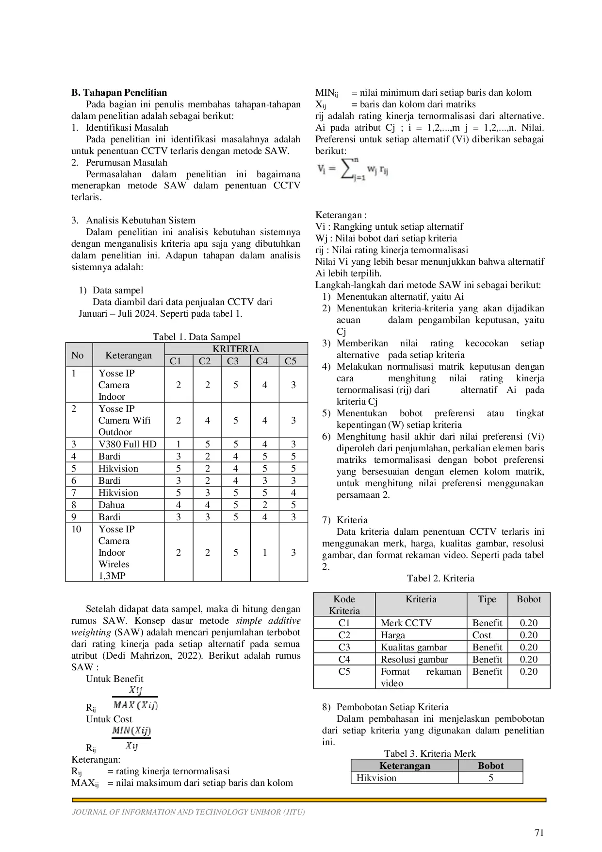 JURIS Application of Simple Additive Weighting Method in Choosing the Best Selling CCTV Based on Website