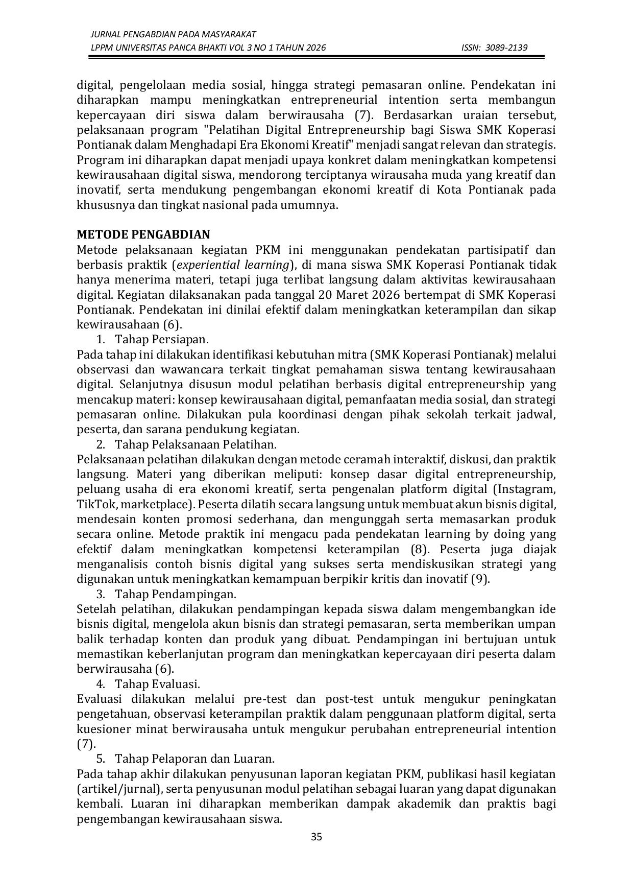 JURIS Pelatihan Digital Entrepreneurship bagi Siswa SMK dalam Menghadapi Era Ekonomi Kreatif