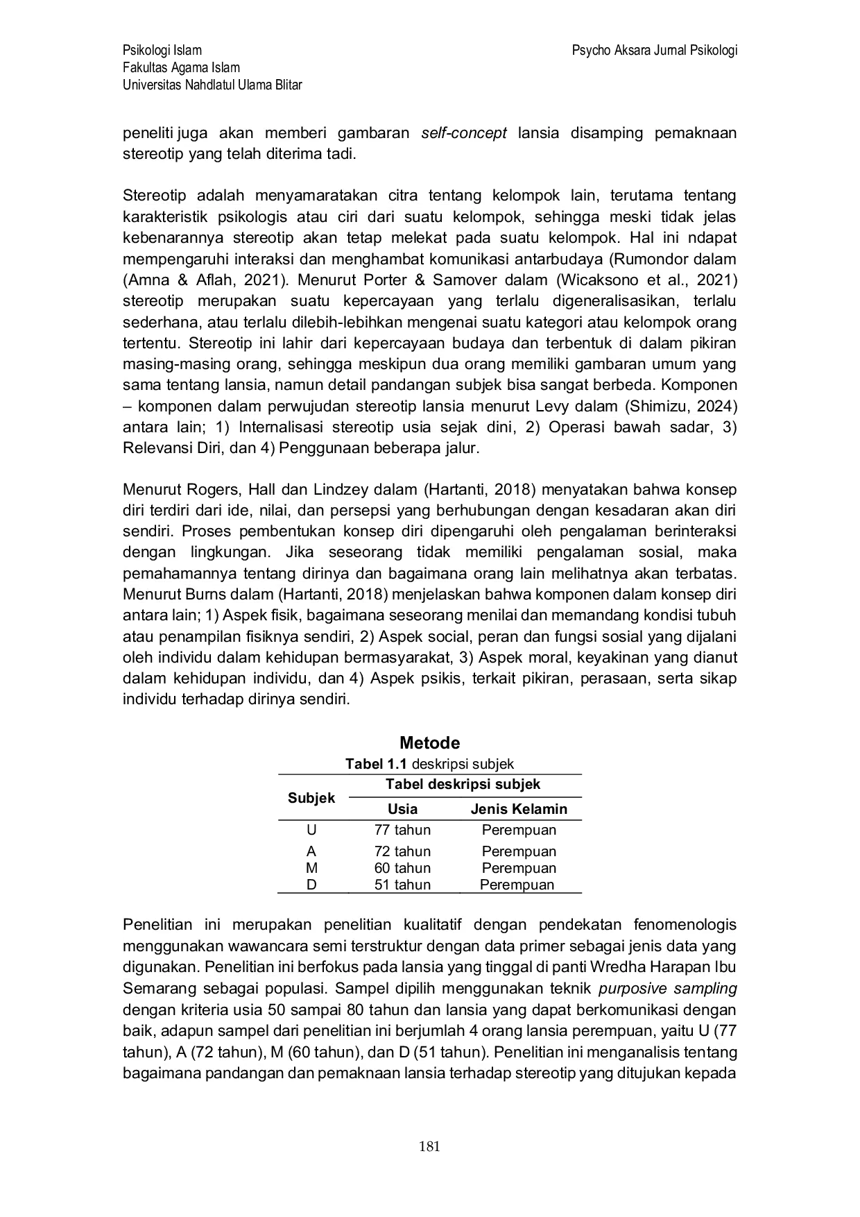 JURIS Stereotip dan Self Concept Lansia Studi Fenomenologis di Panti Wredha Harapan Ibu