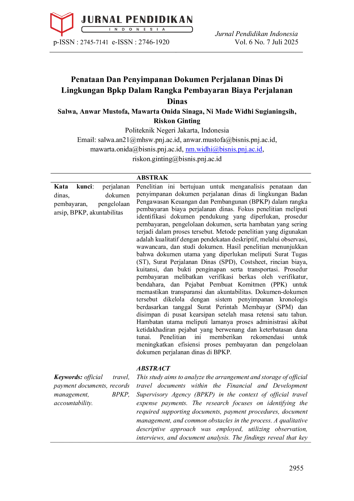 JURIS Penataan Dan Penyimpanan Dokumen Perjalanan Dinas Di Lingkungan Bpkp Dalam Rangka Pembayaran Biaya Perjalanan Dinas