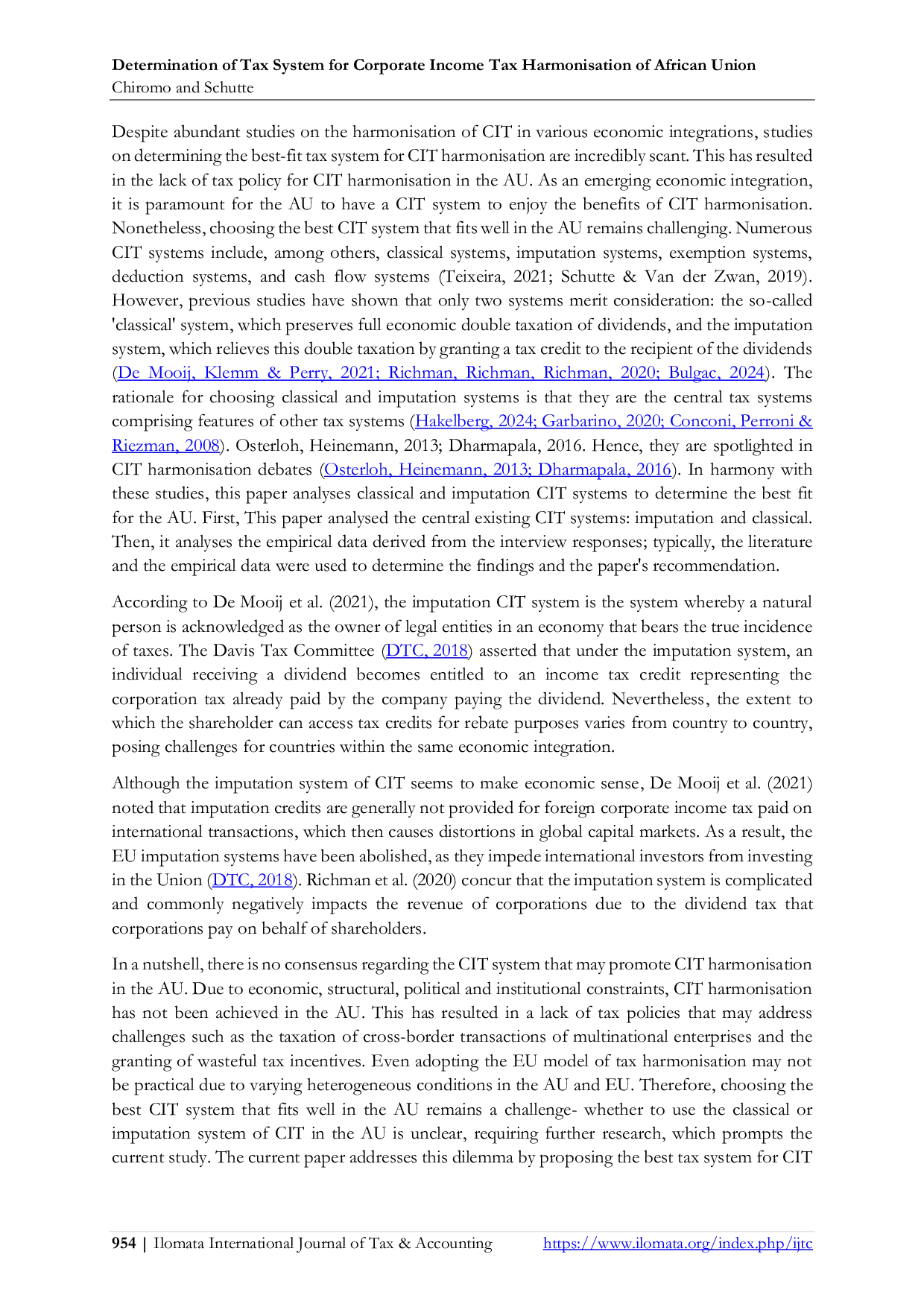 JURIS Evaluating an Optimal Corporate Income Tax System for Harmonization in the African Union
