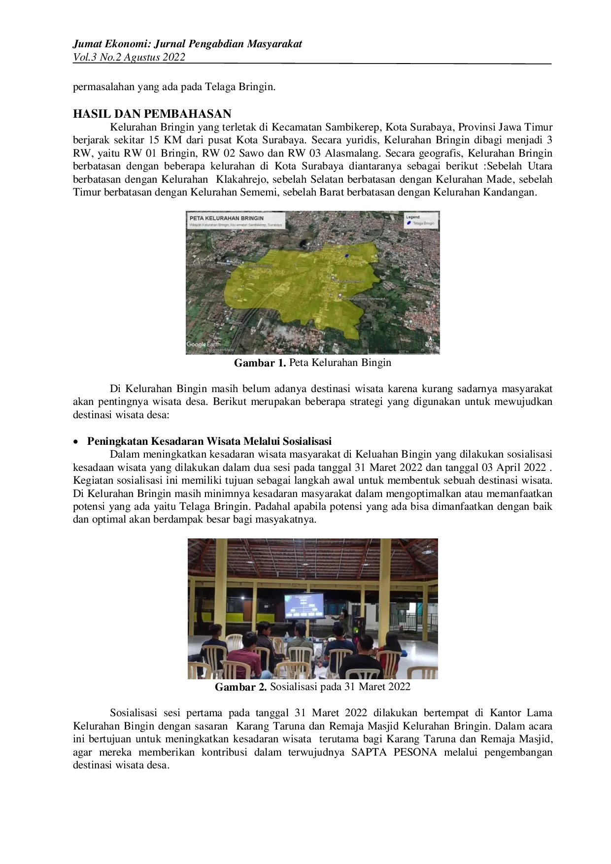 JURIS Strategi Pengembangan Potensi Desa Wisata dalam Rangka Peningkatan Ekonomi di Kelurahan Bringin Surabaya