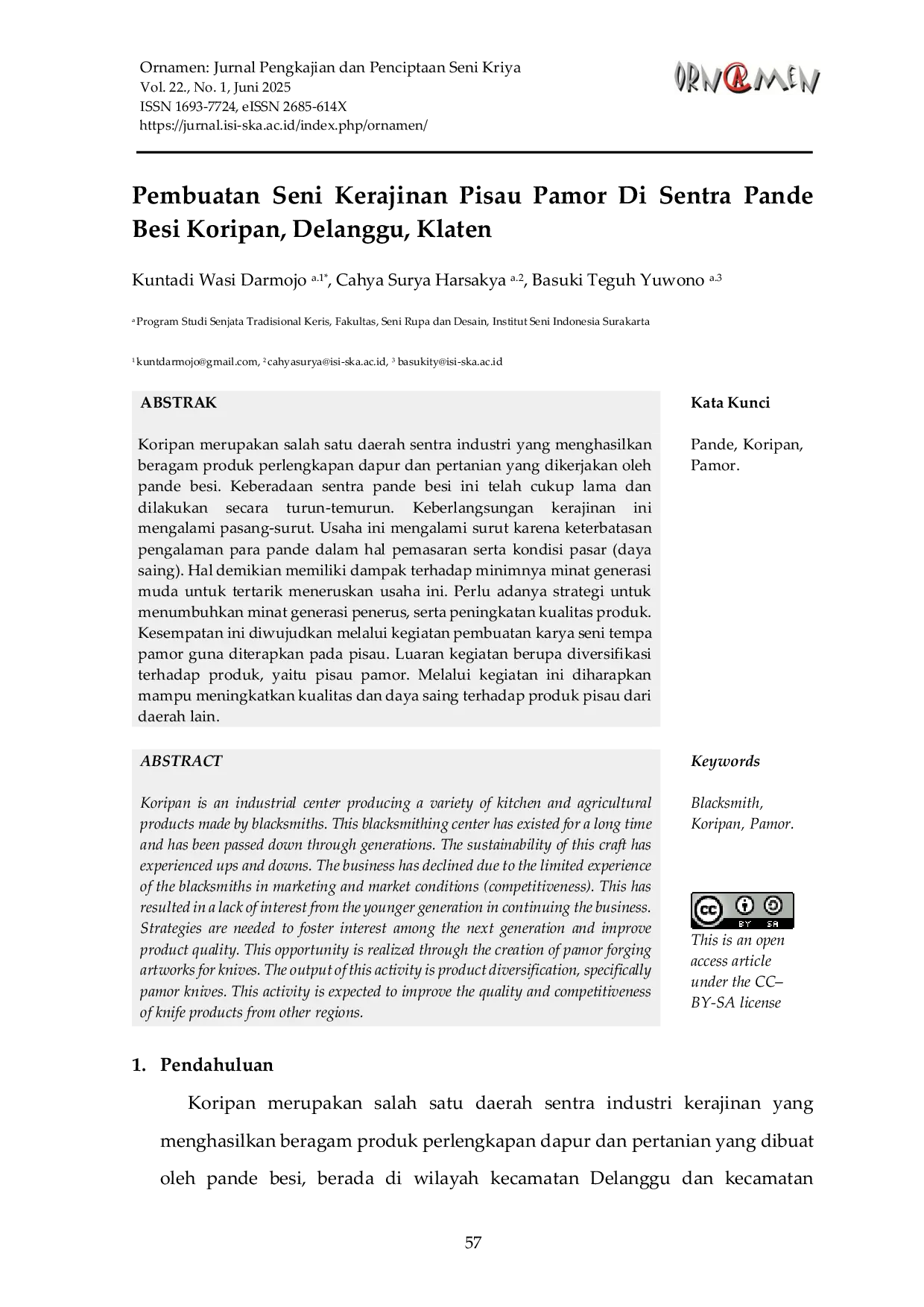 JURIS Pembuatan Seni Kerajinan Pisau Pamor Di Sentra Pande Besi Koripan Delanggu Klaten
