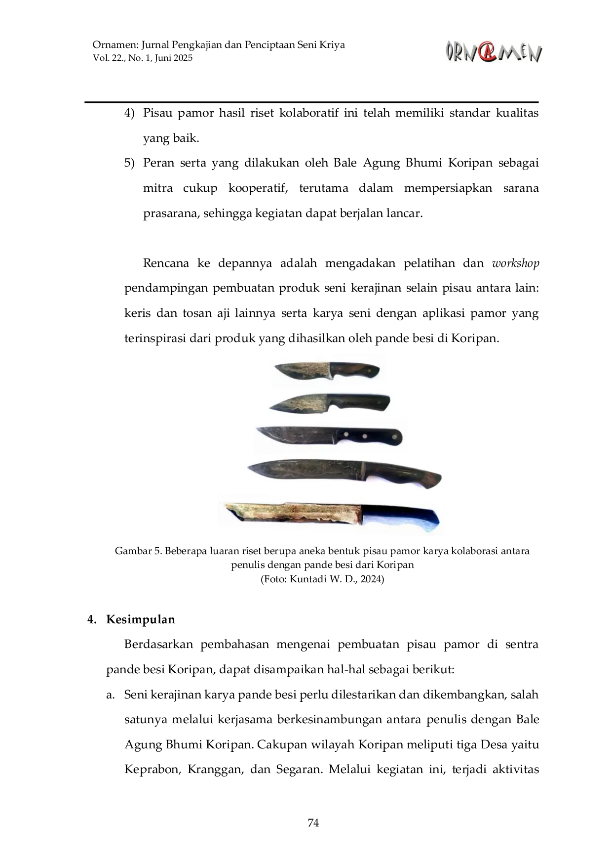 JURIS Pembuatan Seni Kerajinan Pisau Pamor Di Sentra Pande Besi Koripan Delanggu Klaten