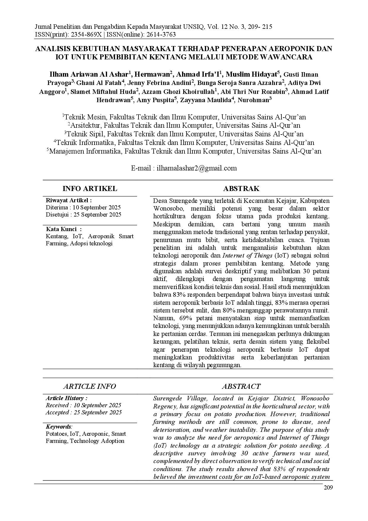 juris Analisis Kebutuhan Masyarakat Terhadap Penerapan Aeroponik Dan Iot Untuk Pembibitan Kentang Melalui Metode Wawancara