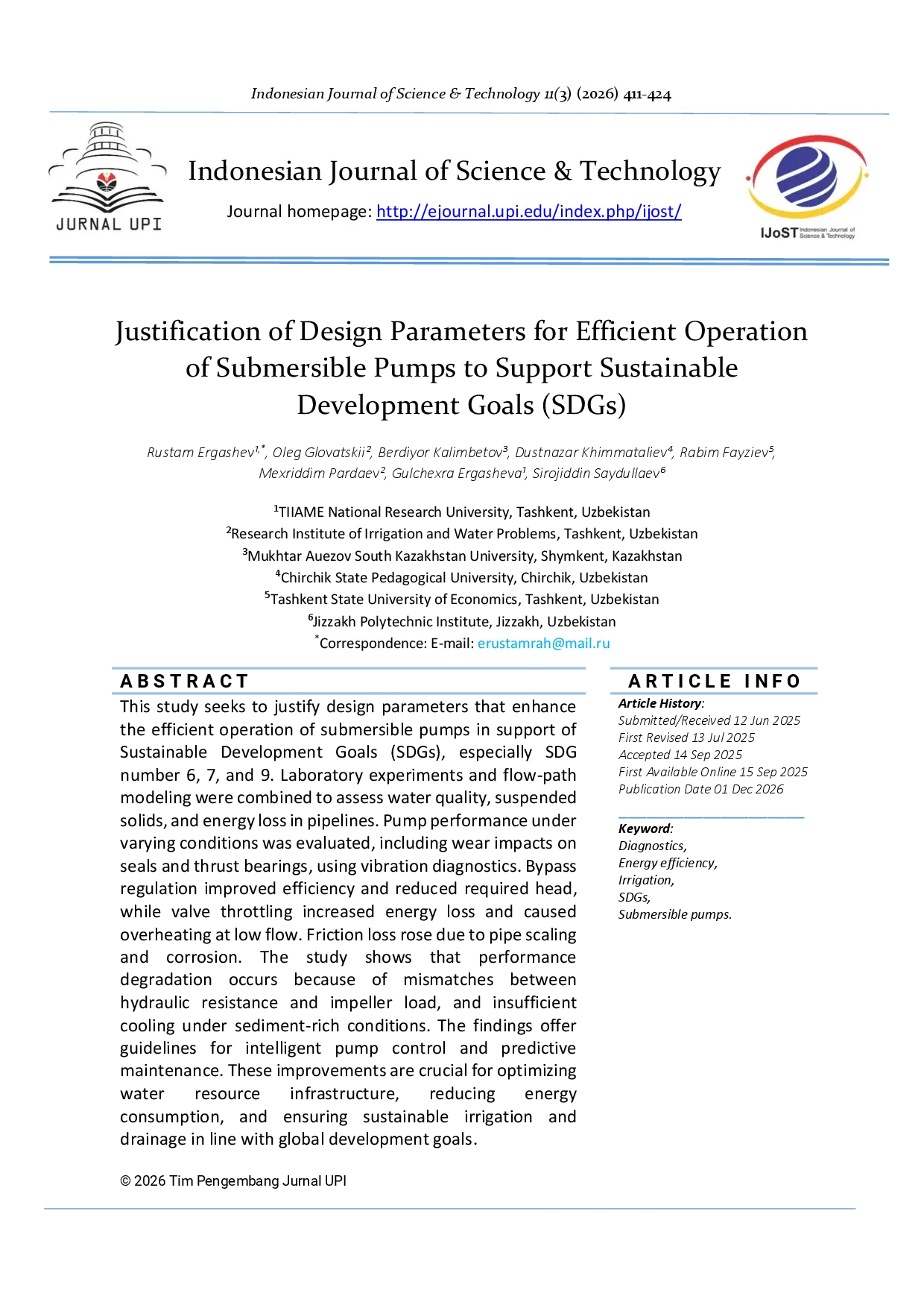 juris Justification of Design Parameters for Efficient Operation of Submersible Pumps to Support Sustainable Development Goals SDGs