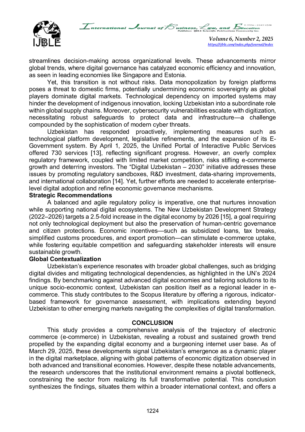 JURIS Digital Transformation and Institutional Framework of E Commerce in Uzbekistan