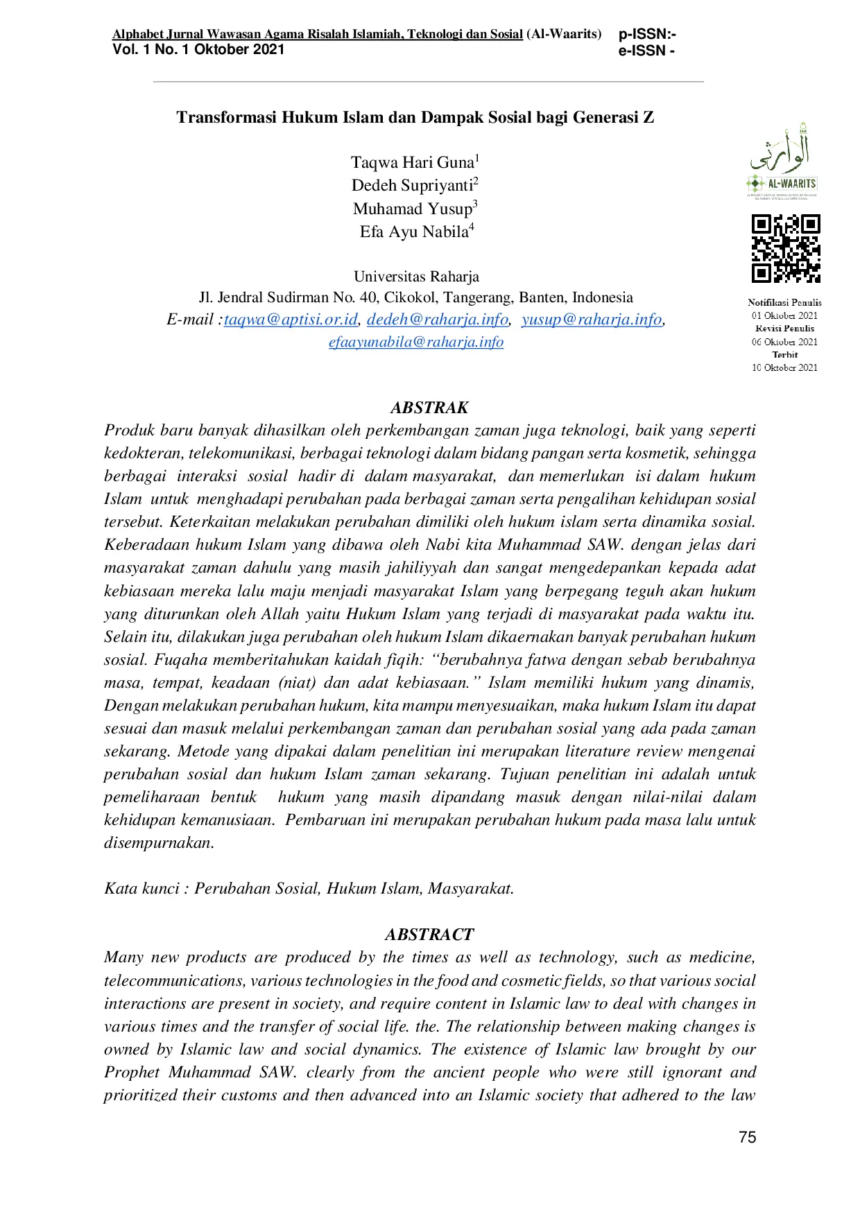 JURIS Transformasi Hukum Islam dan Dampak Sosial bagi Generasi Z