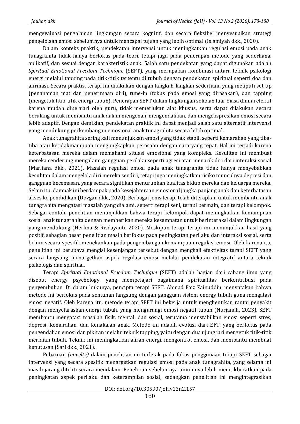 JURIS Terapi SEFT Spiritual Emotional Freedom Technique Meningkatkan Regulasi Emosi Pada Anak Tunagrahita SEFT Spiritual Emotional Freedom Technique Therapy Improves Emotional Regulation in Children wi