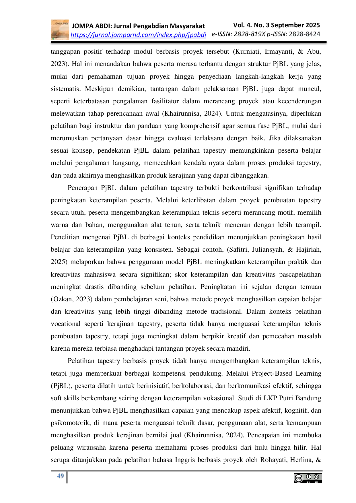 JURIS Workshop Kreasi Karya Kerajinan Tapestry Sebagai Alternatif Prakarya Bermuatan Pendidikan Karakter Untuk Guru SD Negeri Ngombakan 2 Sukoharjo