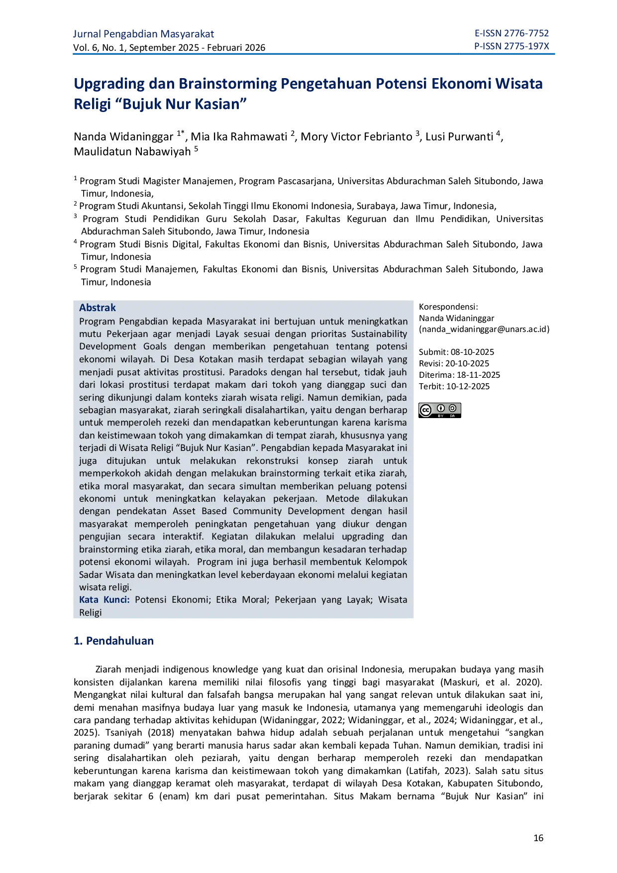 JURIS Upgrading dan Brainstorming Pengetahuan Potensi Ekonomi Wisata Religi Bujuk Nur Kasian