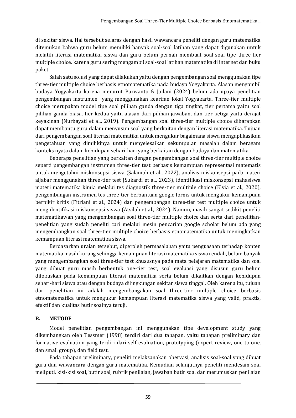 JURIS Pengembangan Soal Three Tier Multiple Choice Berbasis Etnomatematika Untuk Mengukur Kemampuan Literasi Matematika Siswa