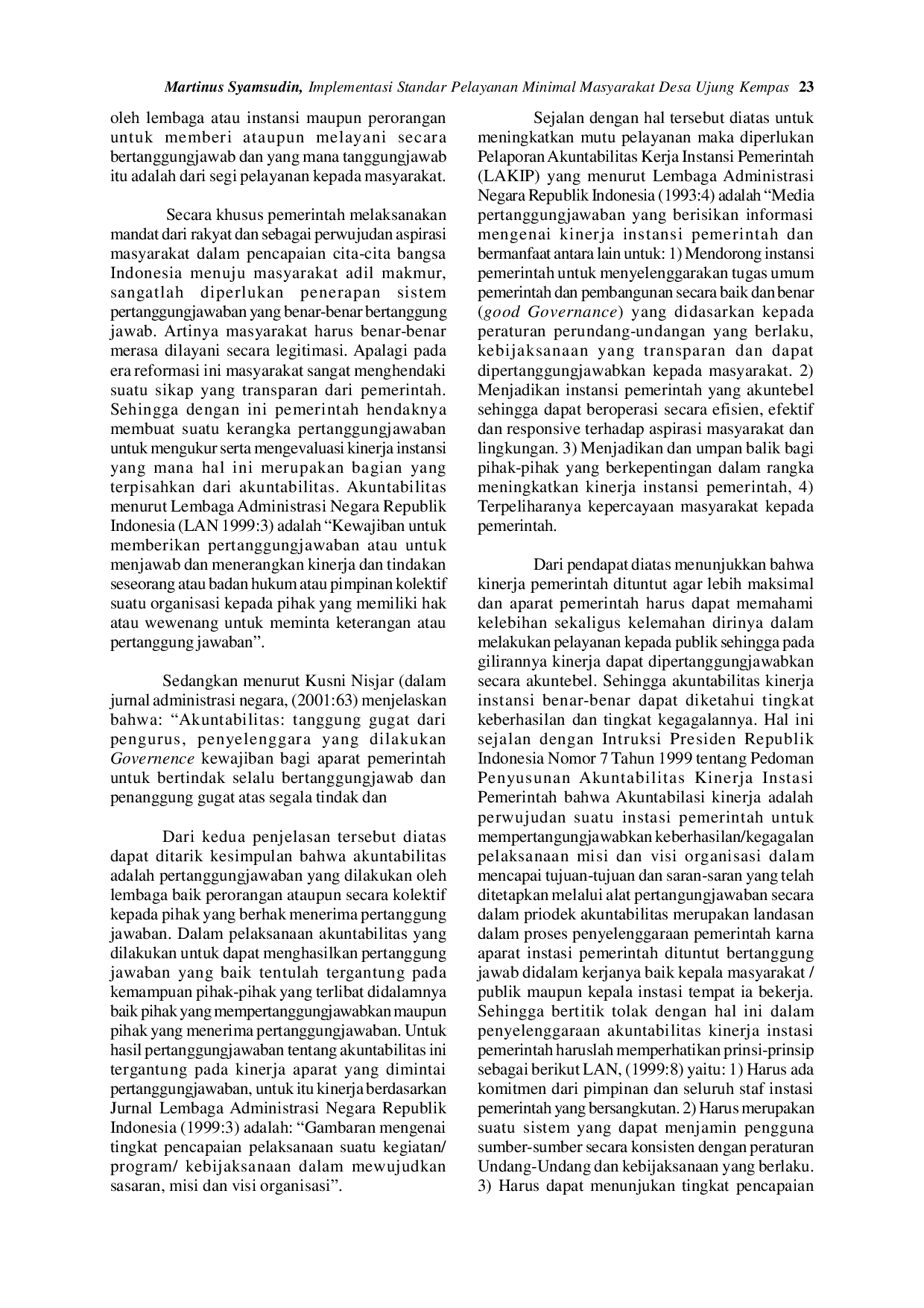 JURIS Implementasi Standar Pelayanan Minimal Masyarakat Desa Ujung Kempas Kecamatan Ketungau Hulu