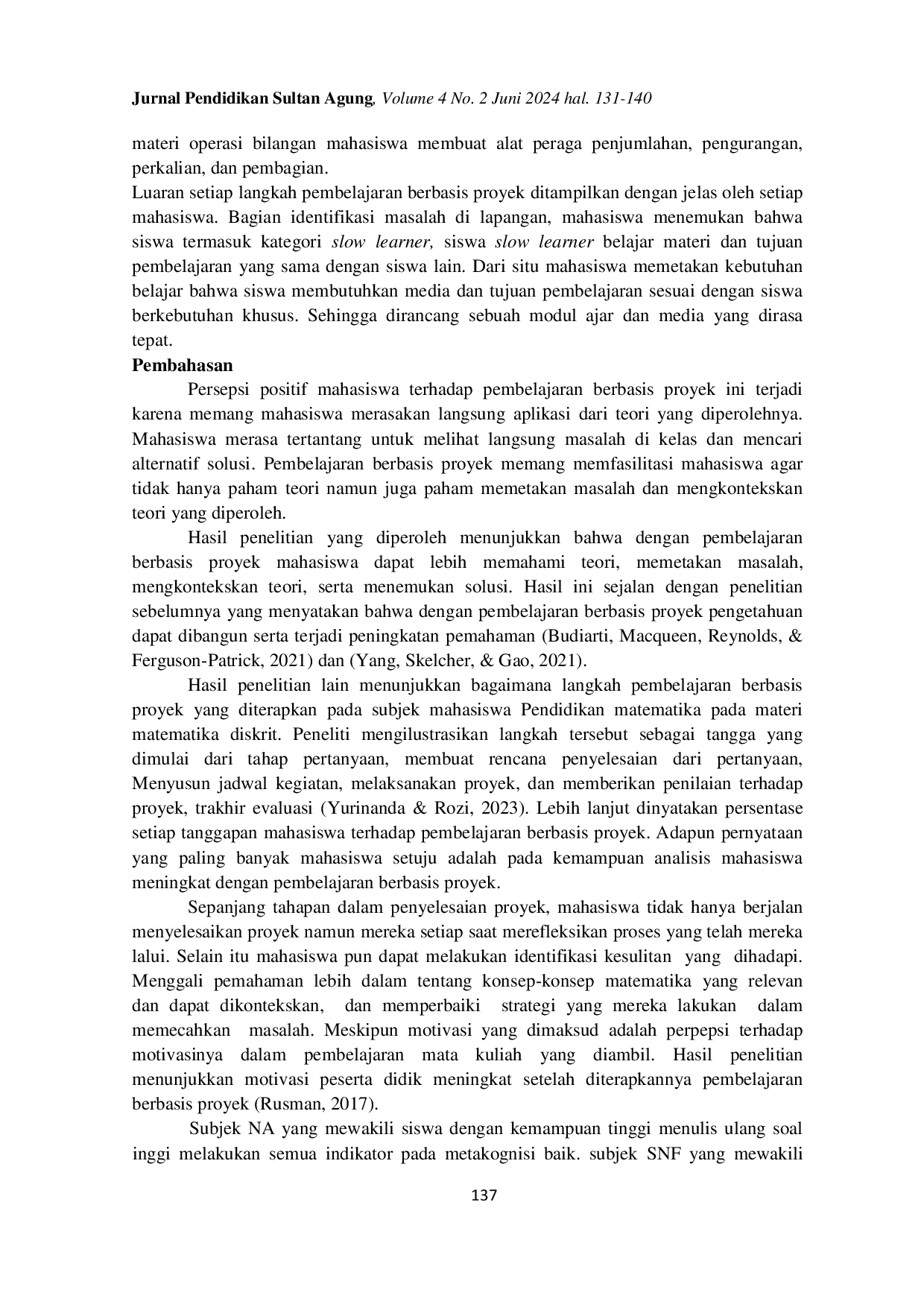 JURIS Persepsi Mahasiswa Calon Guru Matematika terhadap Pembelajaran Berbasis Proyek