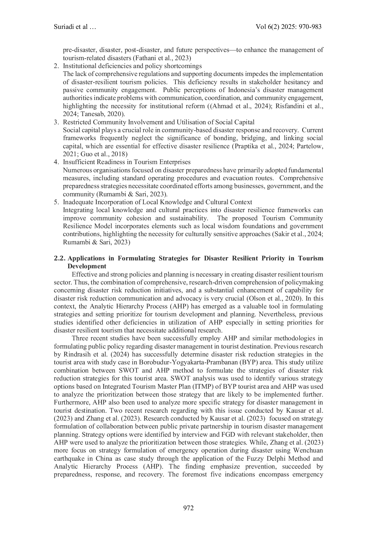 JURIS Analytical Hierarchy Process AHP A Strategy to develop Disaster Resilient Tourism Priority in Indonesia