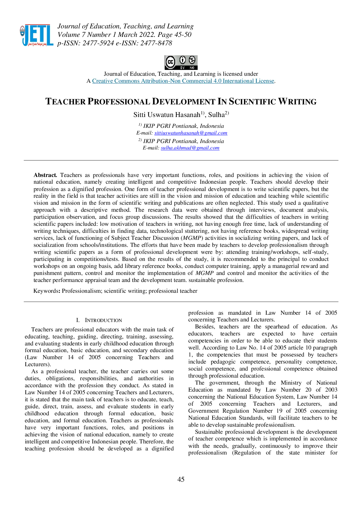 juris Teacher Professional Development In Scientific Writing