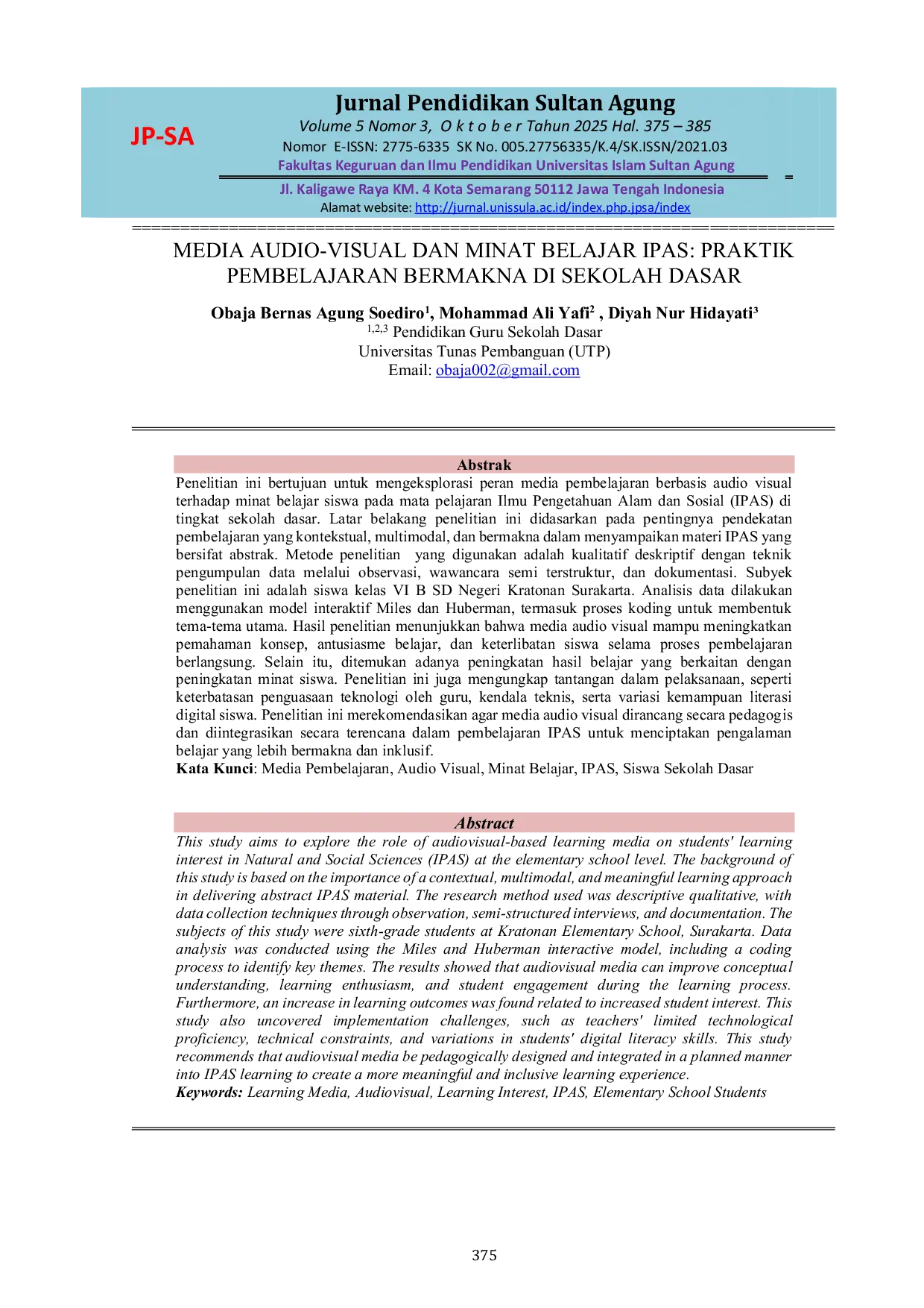 JURIS Media Audio Visual Dan Minat Belajar IPAS Praktik Pembelajaran Bermakna Di Sekolah Dasar