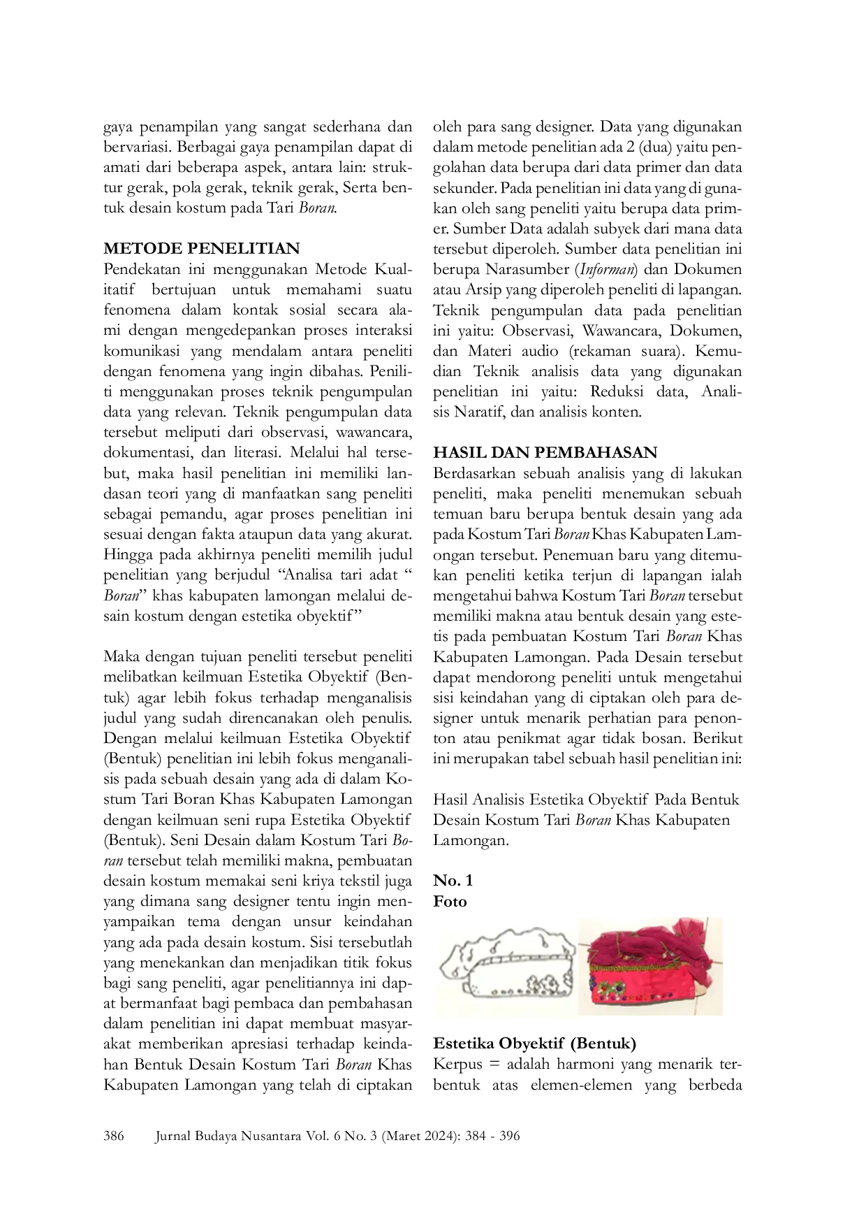JURIS Analisa Tari Adat Boran Khas Kabupaten Lamongan Melalui Desain Kostum Dengan Estetika Objektif