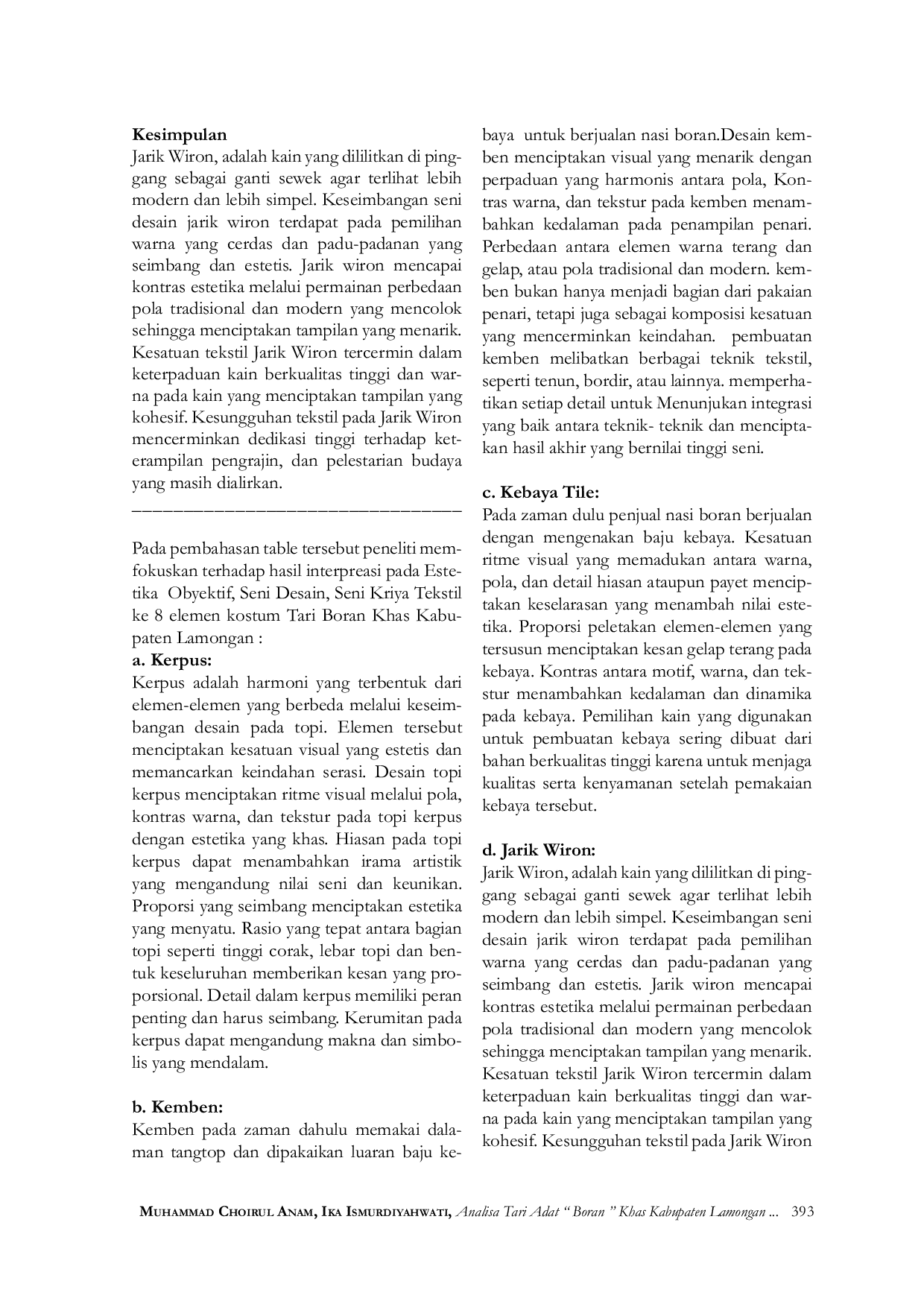 JURIS Analisa Tari Adat Boran Khas Kabupaten Lamongan Melalui Desain Kostum Dengan Estetika Objektif