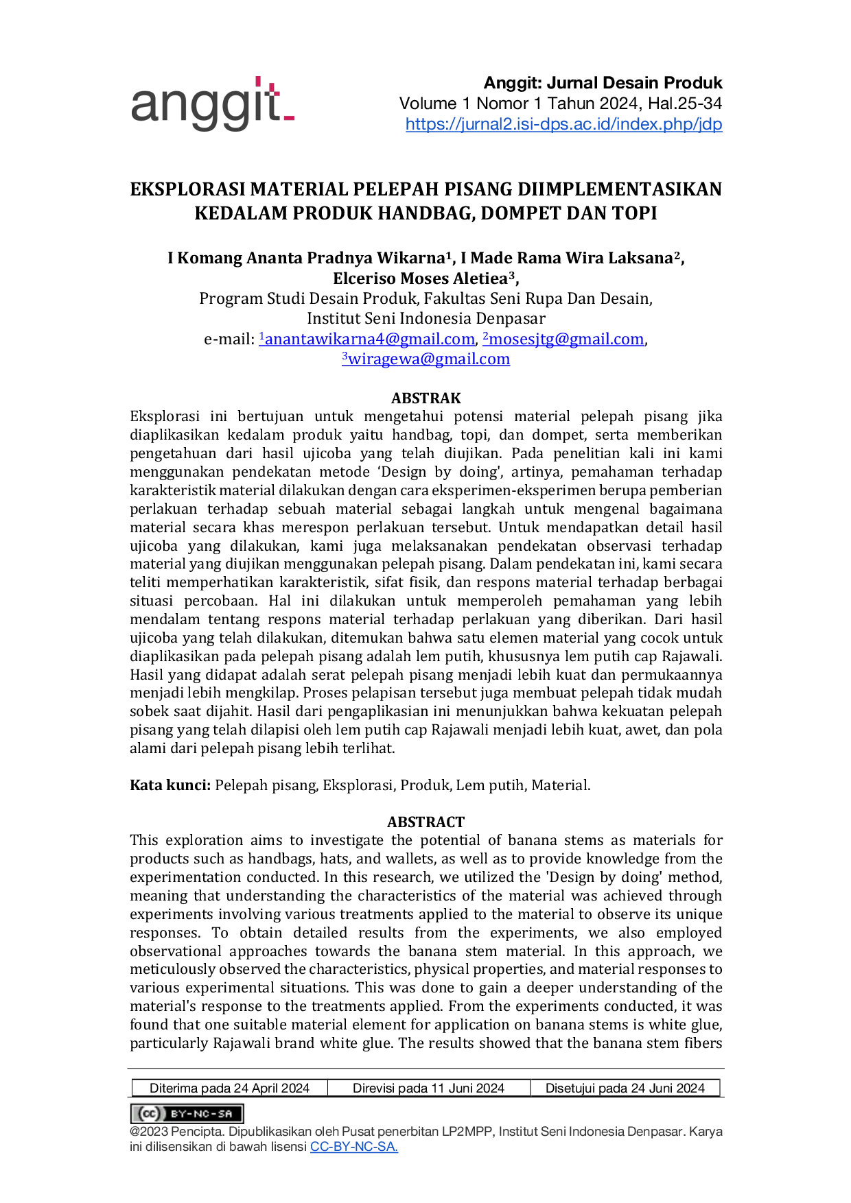 JURIS Eksplorasi Material Pelepah Pisang Diimplementasikan Kedalam Produk Handbag Dompet Dan Topi