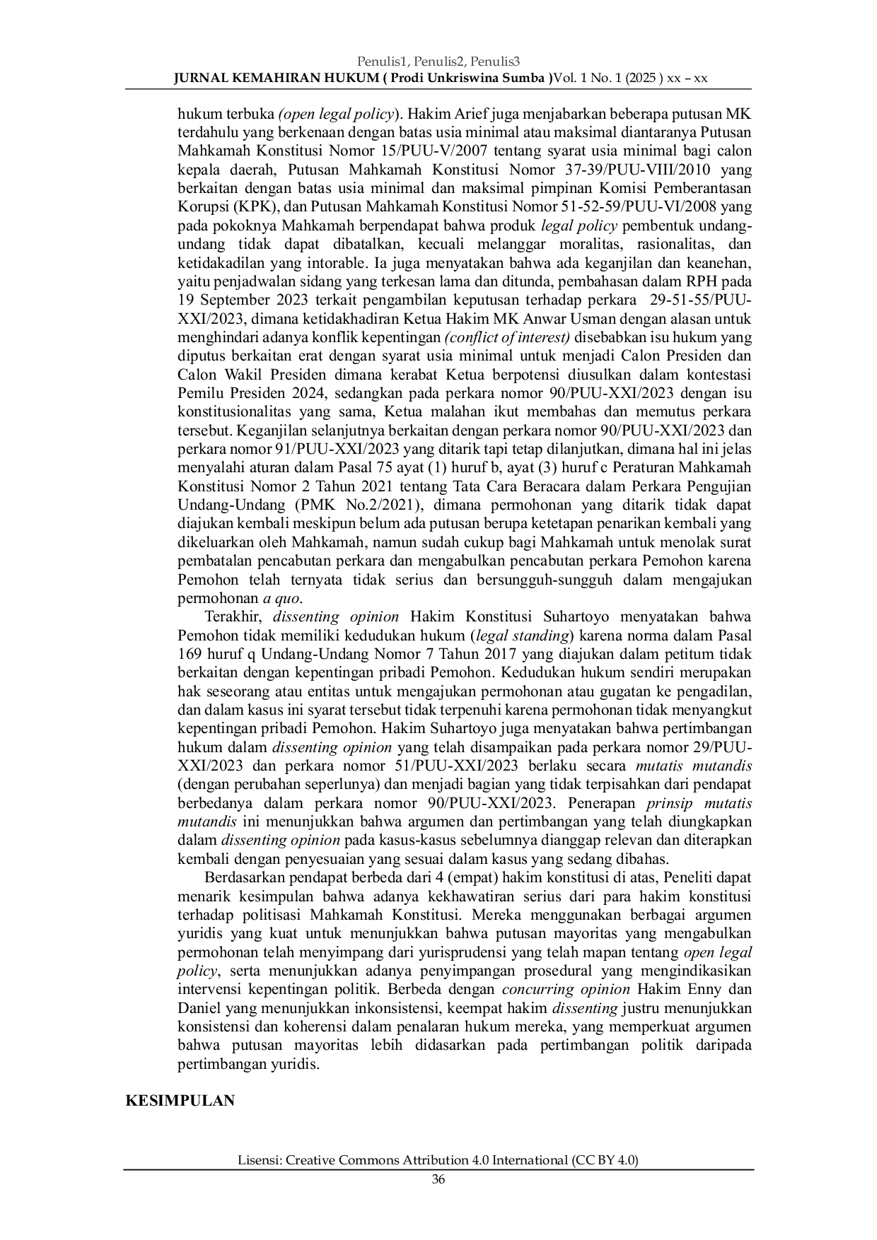 JURIS Ratio Legis Putusan Mahkamah Konstitusi Nomor 90 PUU XXI 2023 Tentang Persyaratan Batas Usia Pencalonan Presiden Dan Wakil Presiden Ditinjau Berdasarkan Pasal 57 Ayat 2C UU Nomor 8 Tahun 2011 Tentang