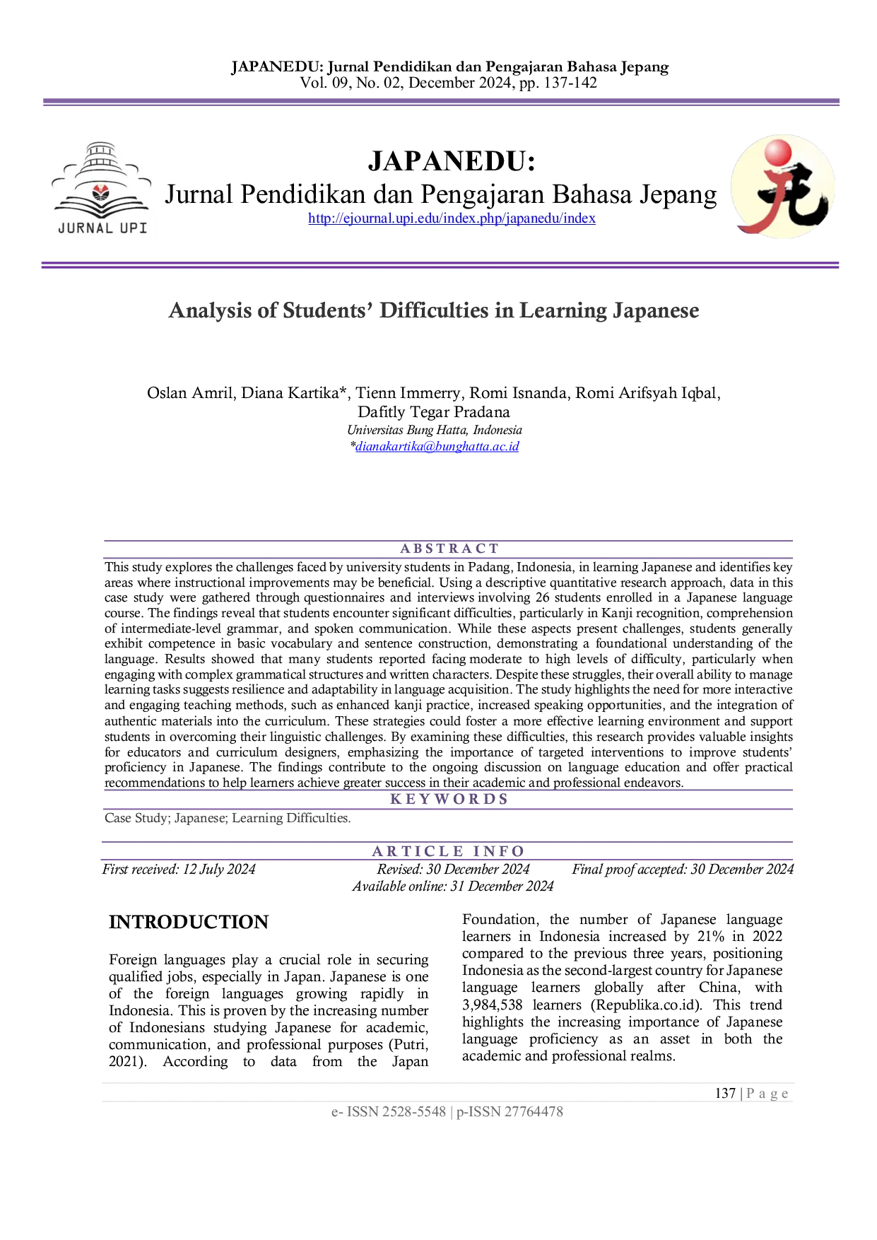 JURIS Analysis of Students Difficulties in Learning Japanese