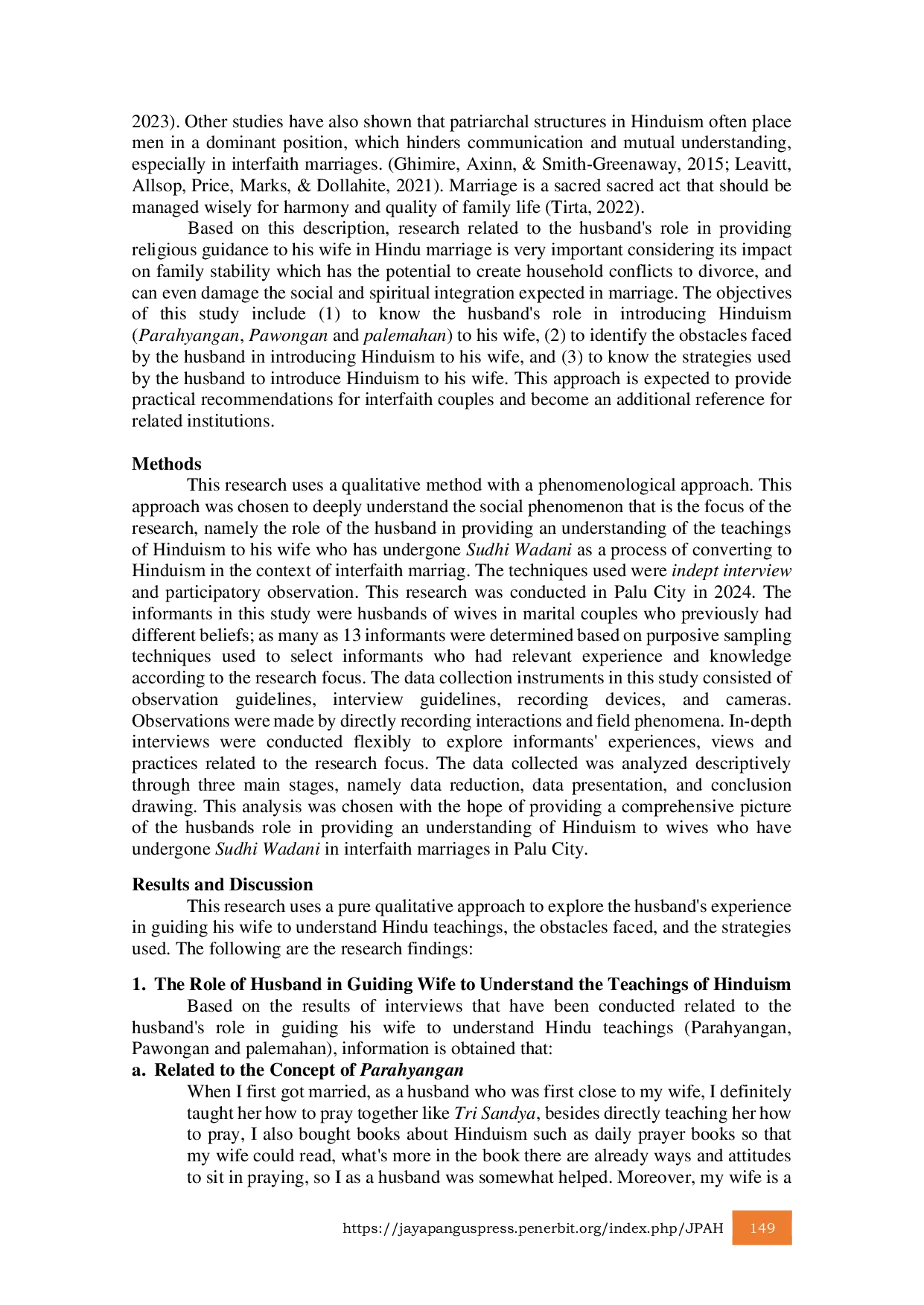 JURIS The Role of Husbands in Teaching Hinduism to Sudhi Wadani Wife in Interfaith Marriages