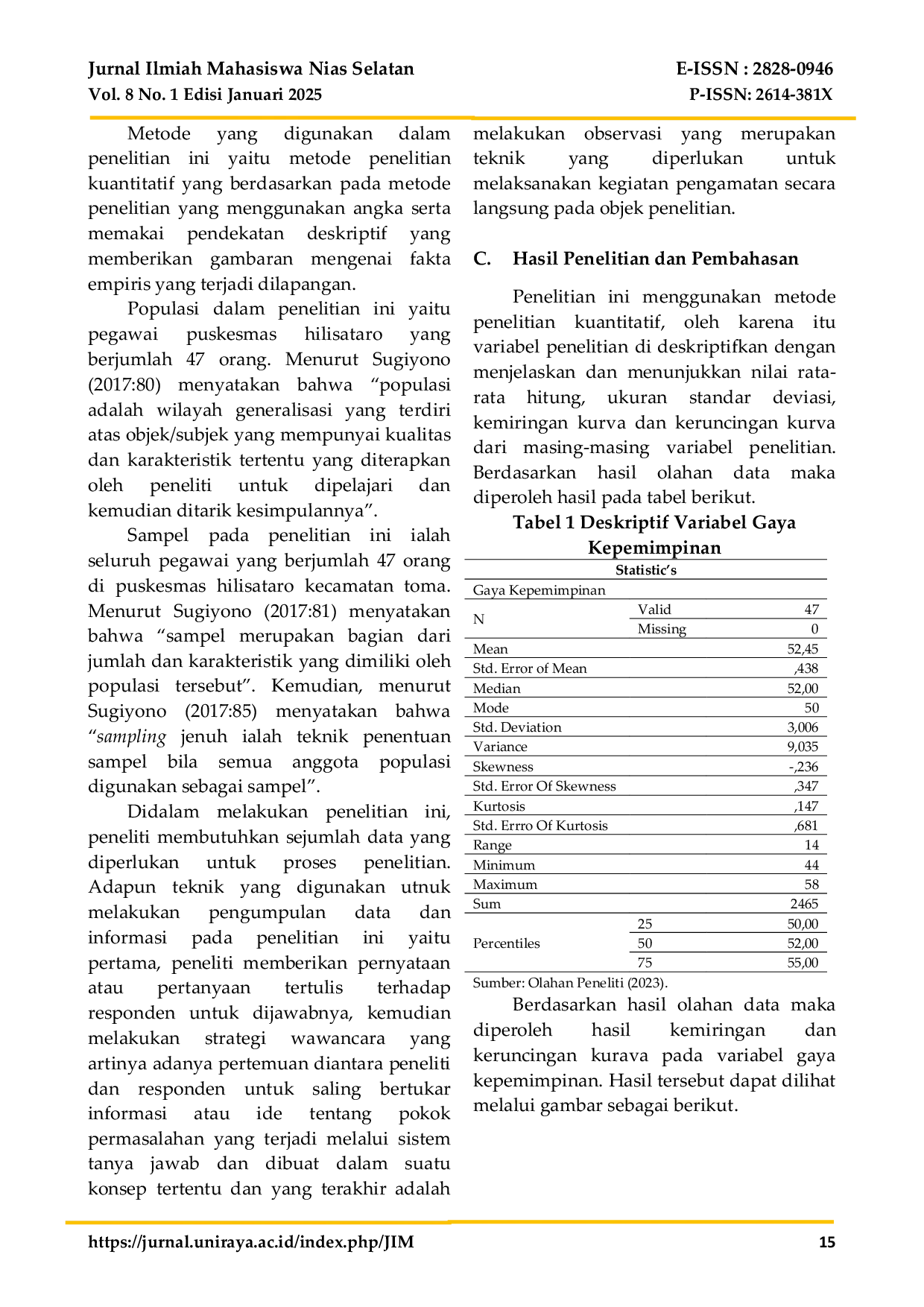 JURIS Pengaruh Gaya Kepemimpinan Terhadap Motivasi Kerja Pegawai Di Puskesmas Hilisataro Kecamatan Toma Kabupaten Nias Selatan