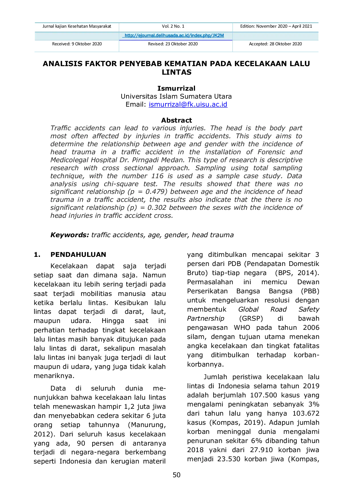 JURIS Analisis Faktor Penyebab Kematian Pada Kecelakaan Lalu Lintas